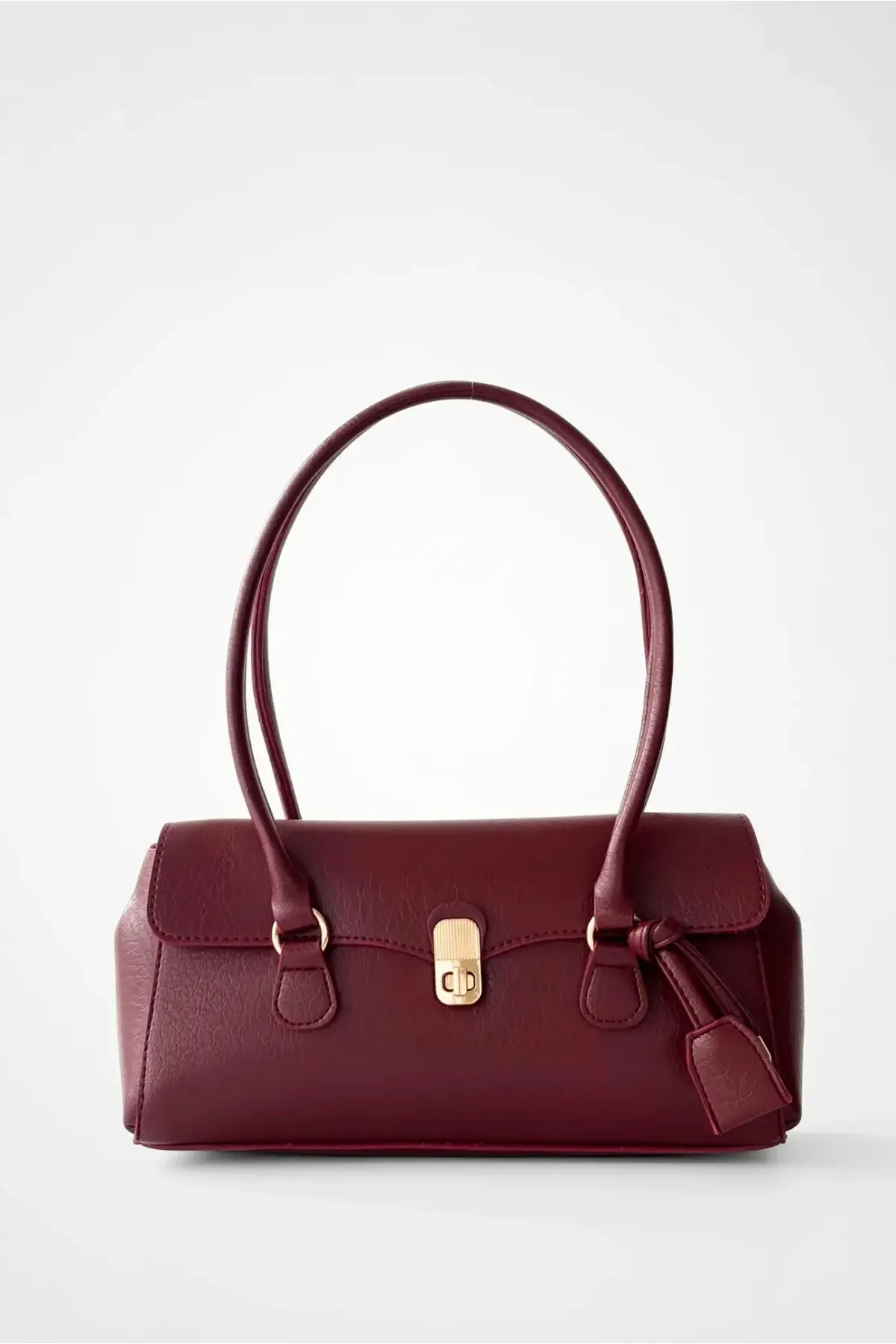 Valina Bordo Vegan Deri Gold Toka Detaylı Kadın El Ve Omuz Çantası