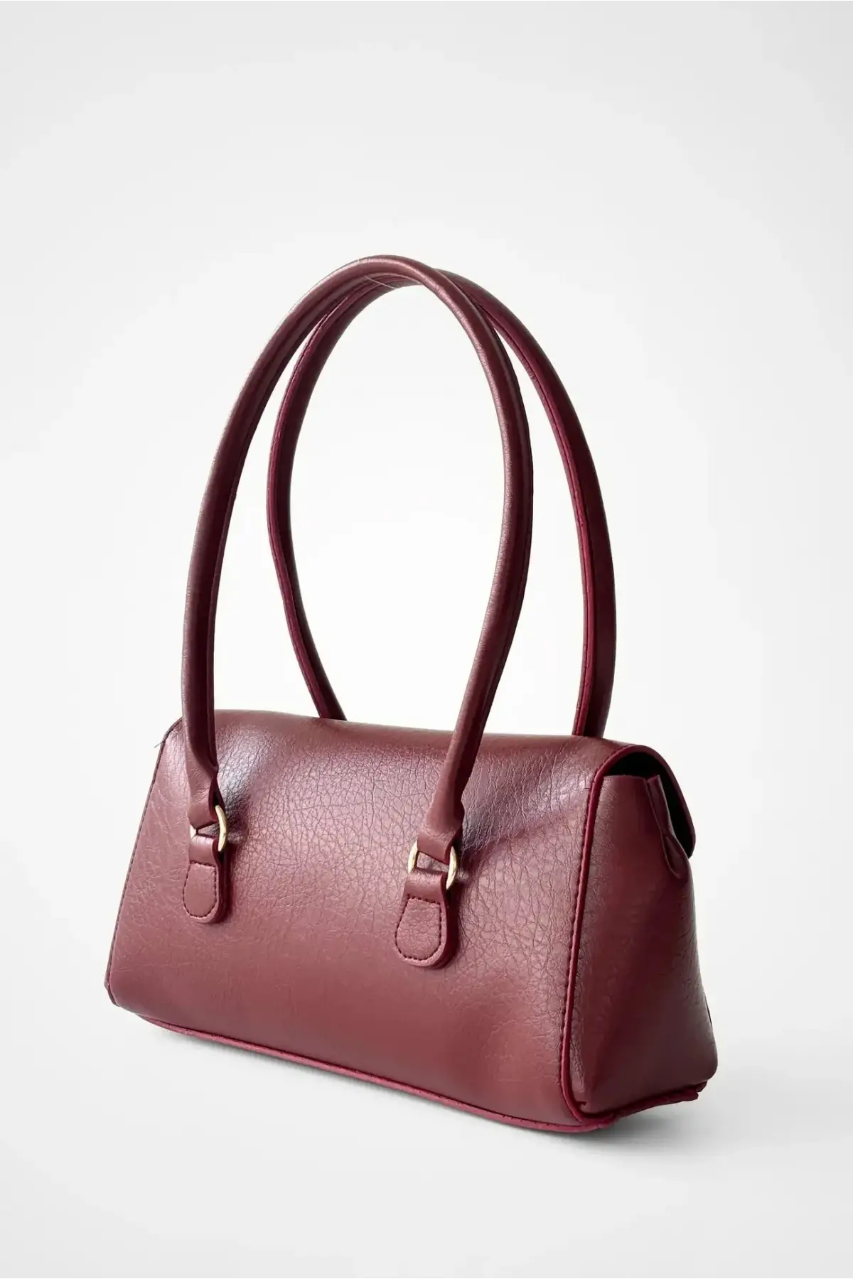 Valina Bordo Vegan Deri Gold Toka Detaylı Kadın El Ve Omuz Çantası