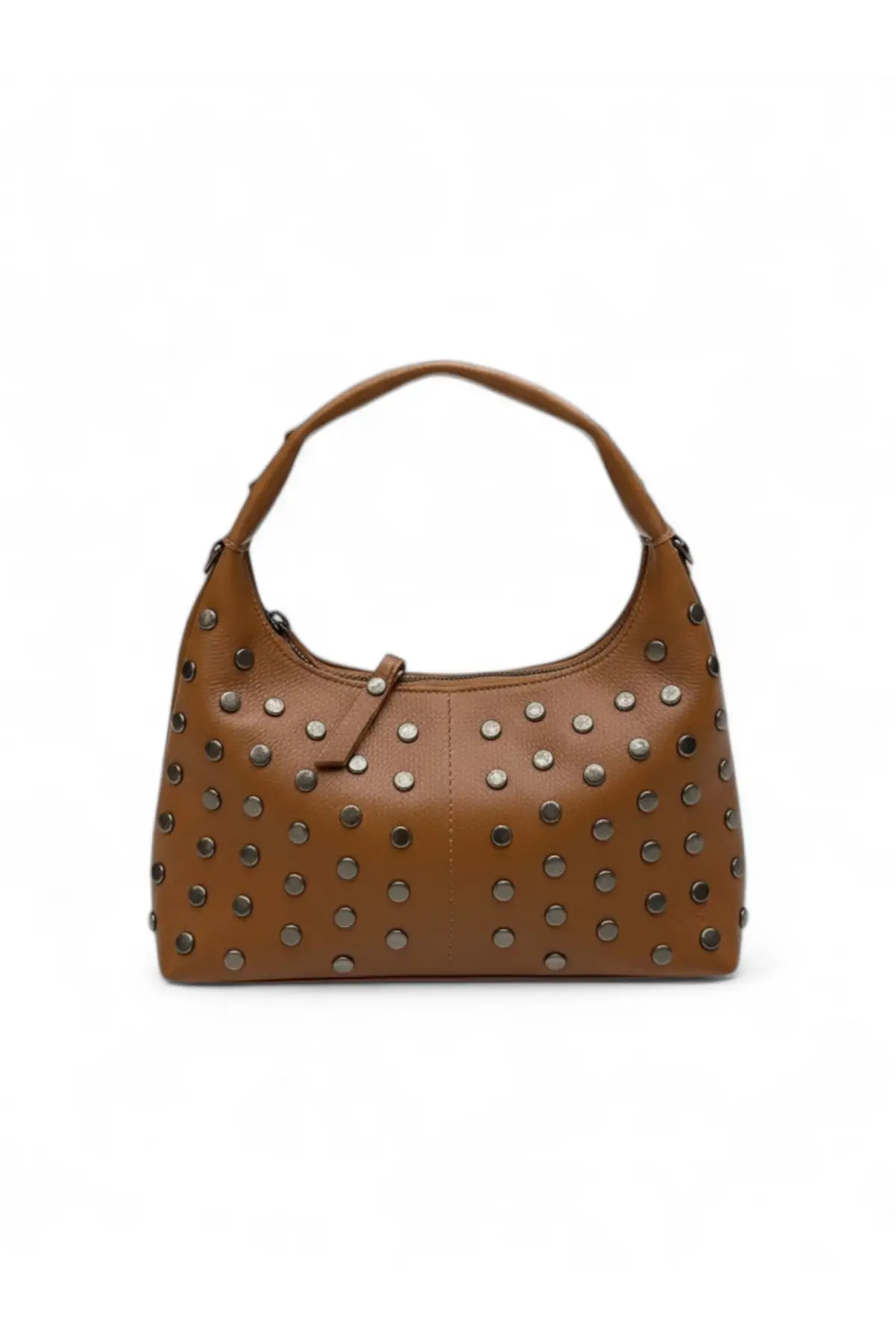 Lunera Taba Vegan Deri Zımba Detaylı Çift Fermuar Kapamalı Kadın El Ve Omuz Çantası