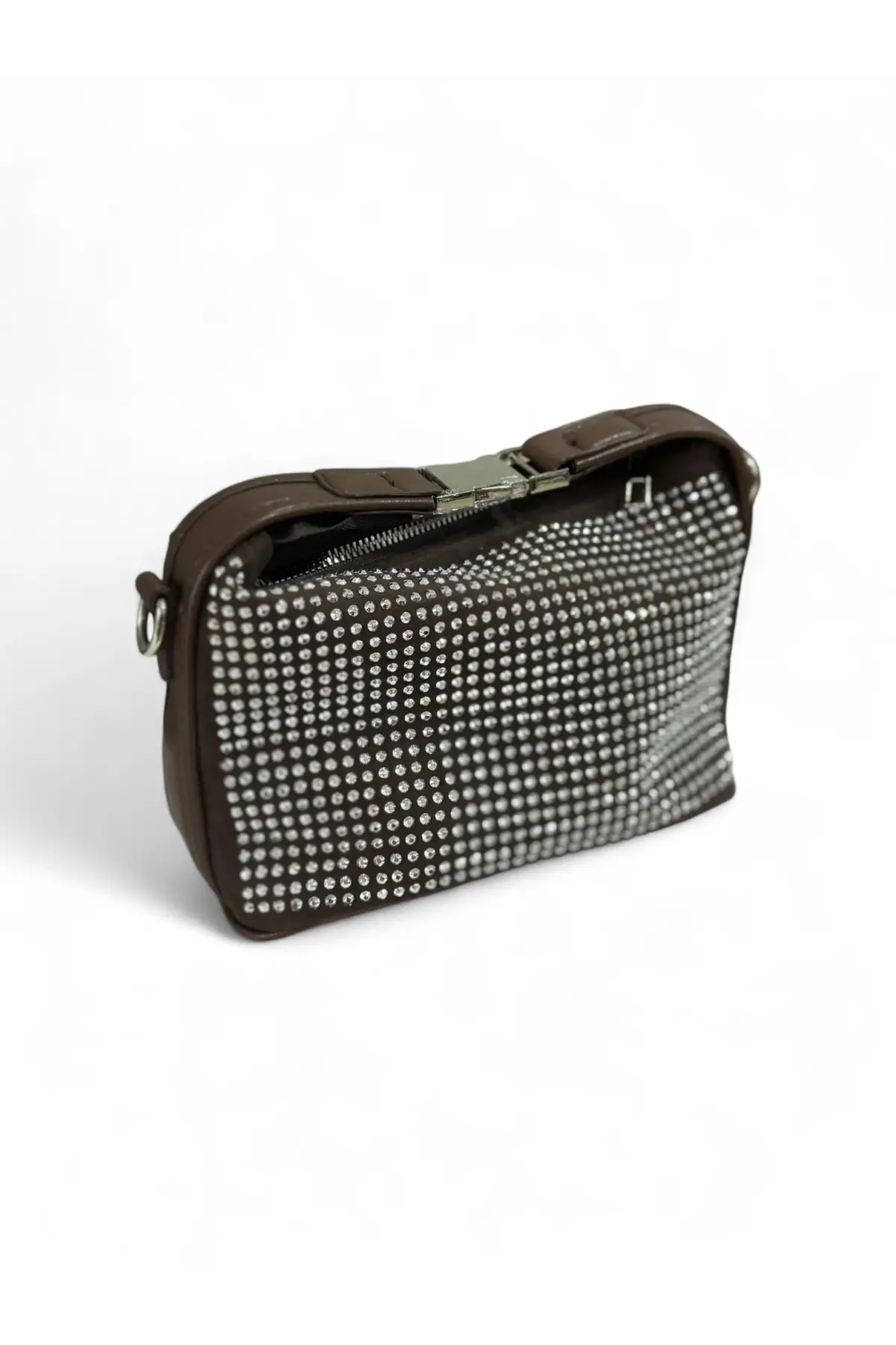 Toile Kahverengi Taş İşlemeli Kilit Saplı Kadın El Kol Ve Omuz Çantası