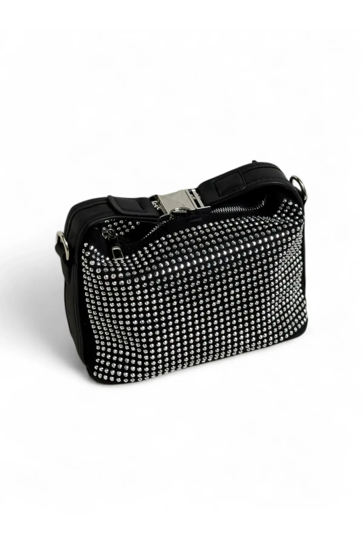 Toile Siyah Taş İşlemeli Kilit Saplı Kadın El Kol Ve Omuz Çantası