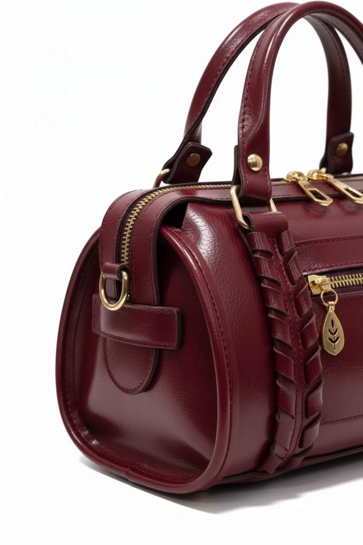 Loretta Bordo Vegan Deri Örgü Detaylı Mini Kadın El Ve Omuz Çantası