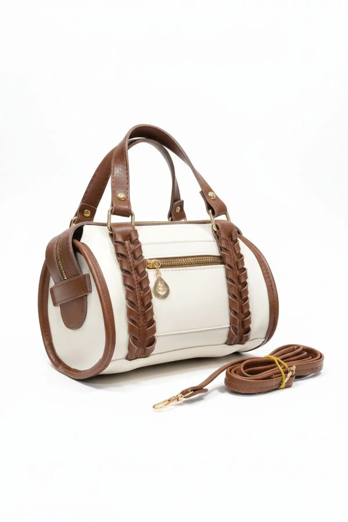 Loretta Taba-Krem Vegan Deri Örgü Detaylı Mini Kadın El Ve Omuz Çantası