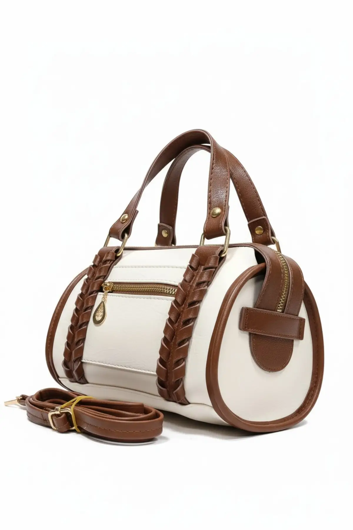 Loretta Taba-Krem Vegan Deri Örgü Detaylı Mini Kadın El Ve Omuz Çantası