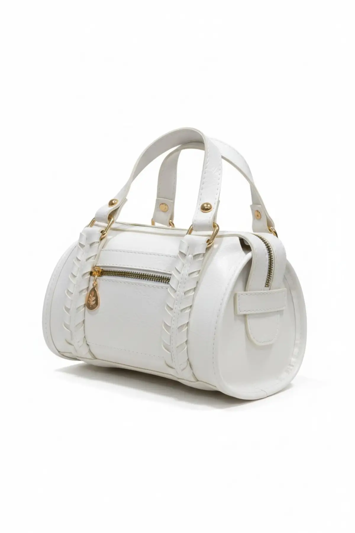 Loretta Beyaz Vegan Deri Örgü Detaylı Mini Kadın El Ve Omuz Çantası
