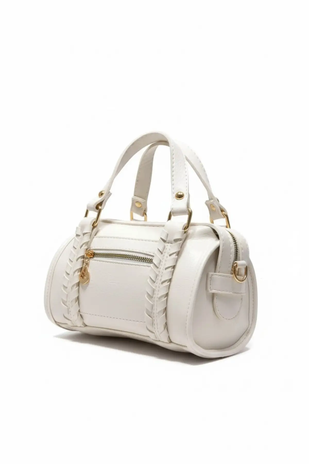 Loretta Krem Vegan Deri Örgü Detaylı Mini Kadın El Ve Omuz Çantası