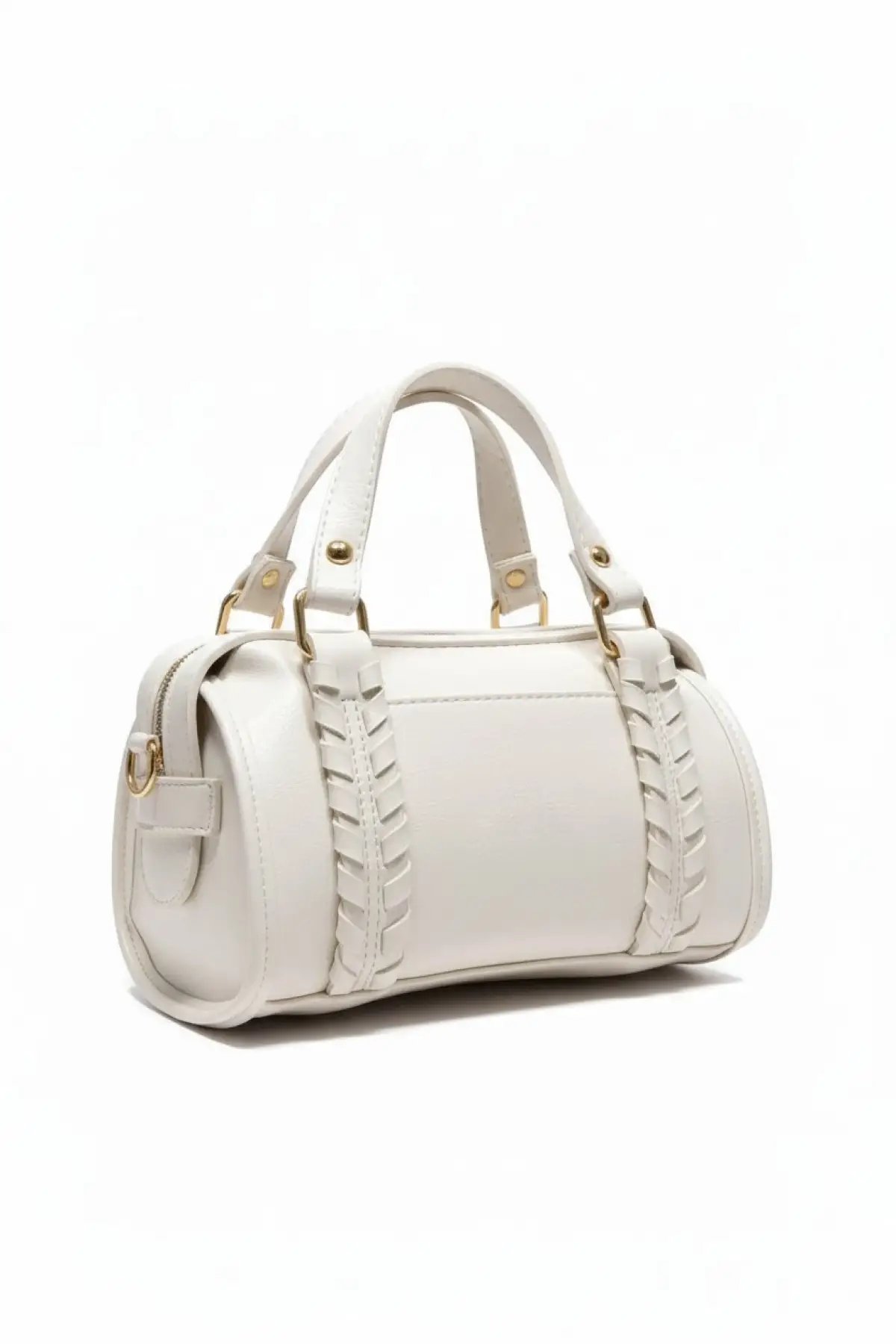 Loretta Krem Vegan Deri Örgü Detaylı Mini Kadın El Ve Omuz Çantası