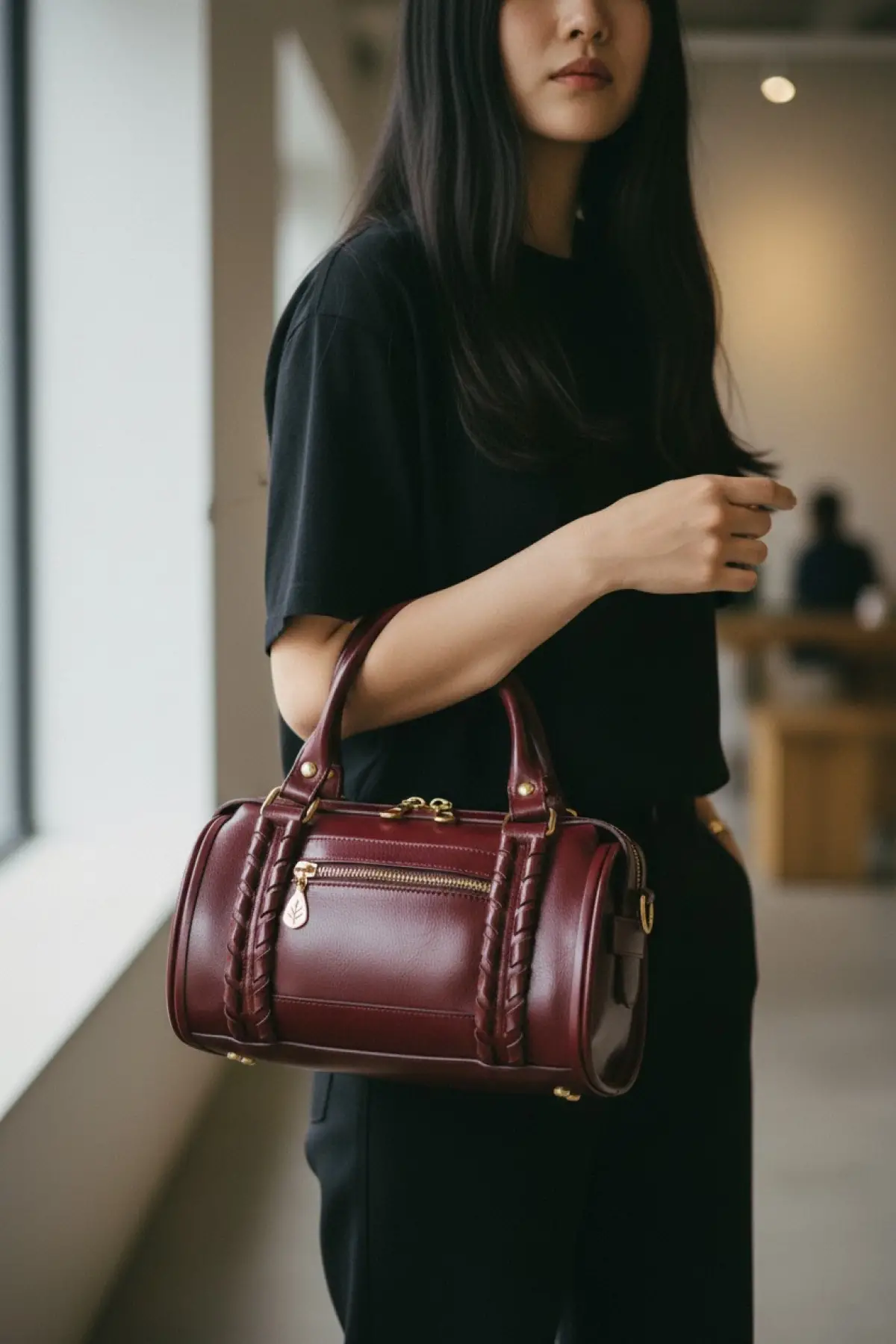 Loretta Bordo Vegan Deri Örgü Detaylı Mini Kadın El Ve Omuz Çantası