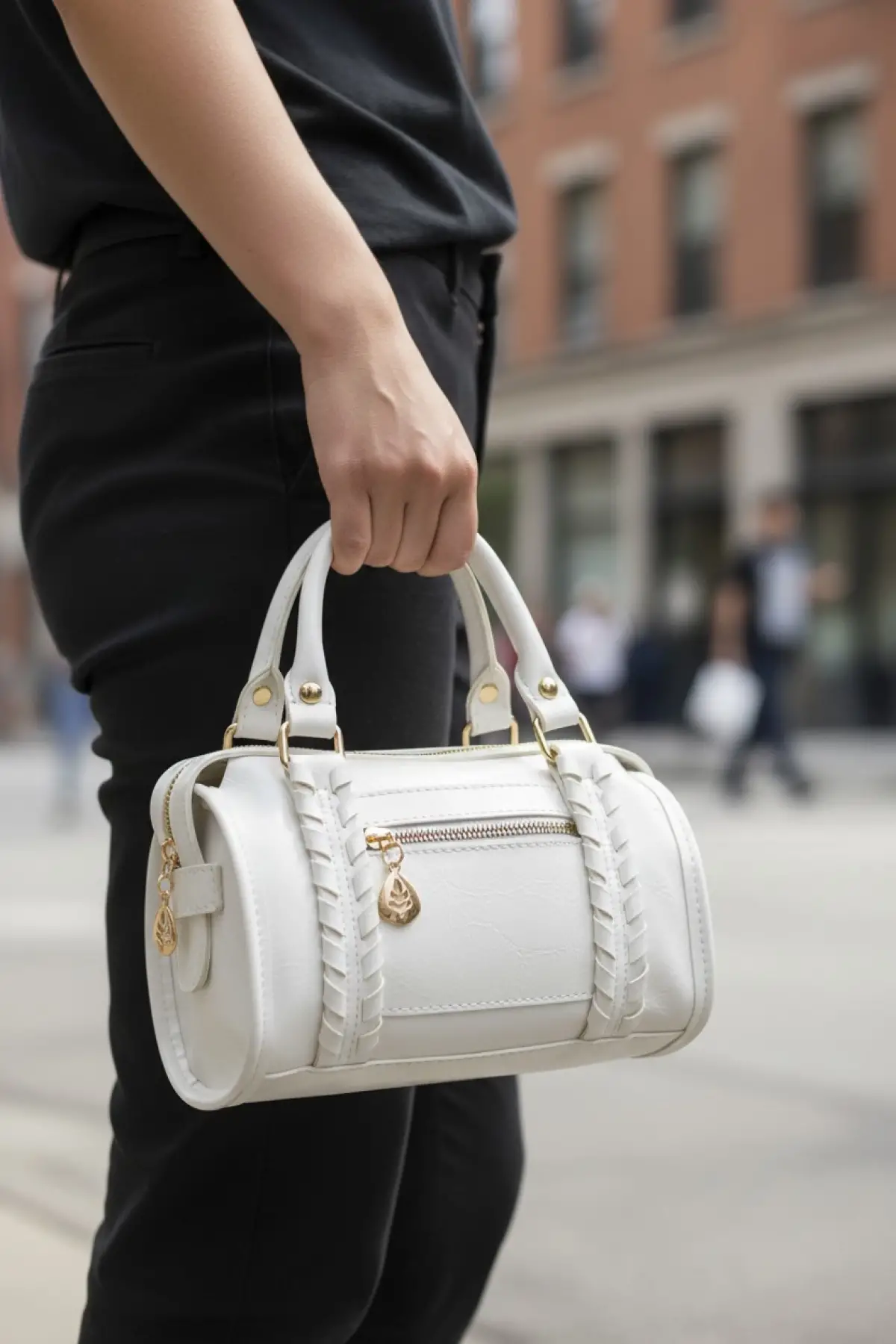 Loretta Beyaz Vegan Deri Örgü Detaylı Mini Kadın El Ve Omuz Çantası