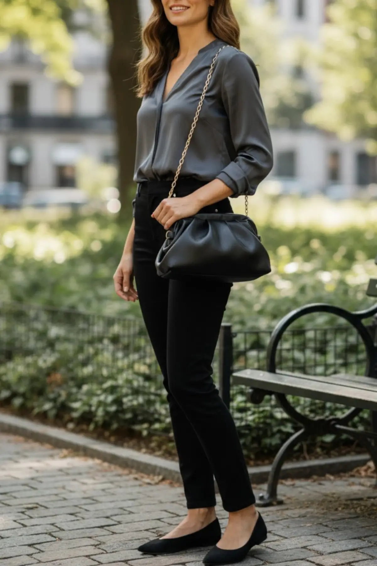 Amara Siyah Vegan Deri Burs Kapamalı Zincir Askılı Kadın El Ve Omuz Çantası