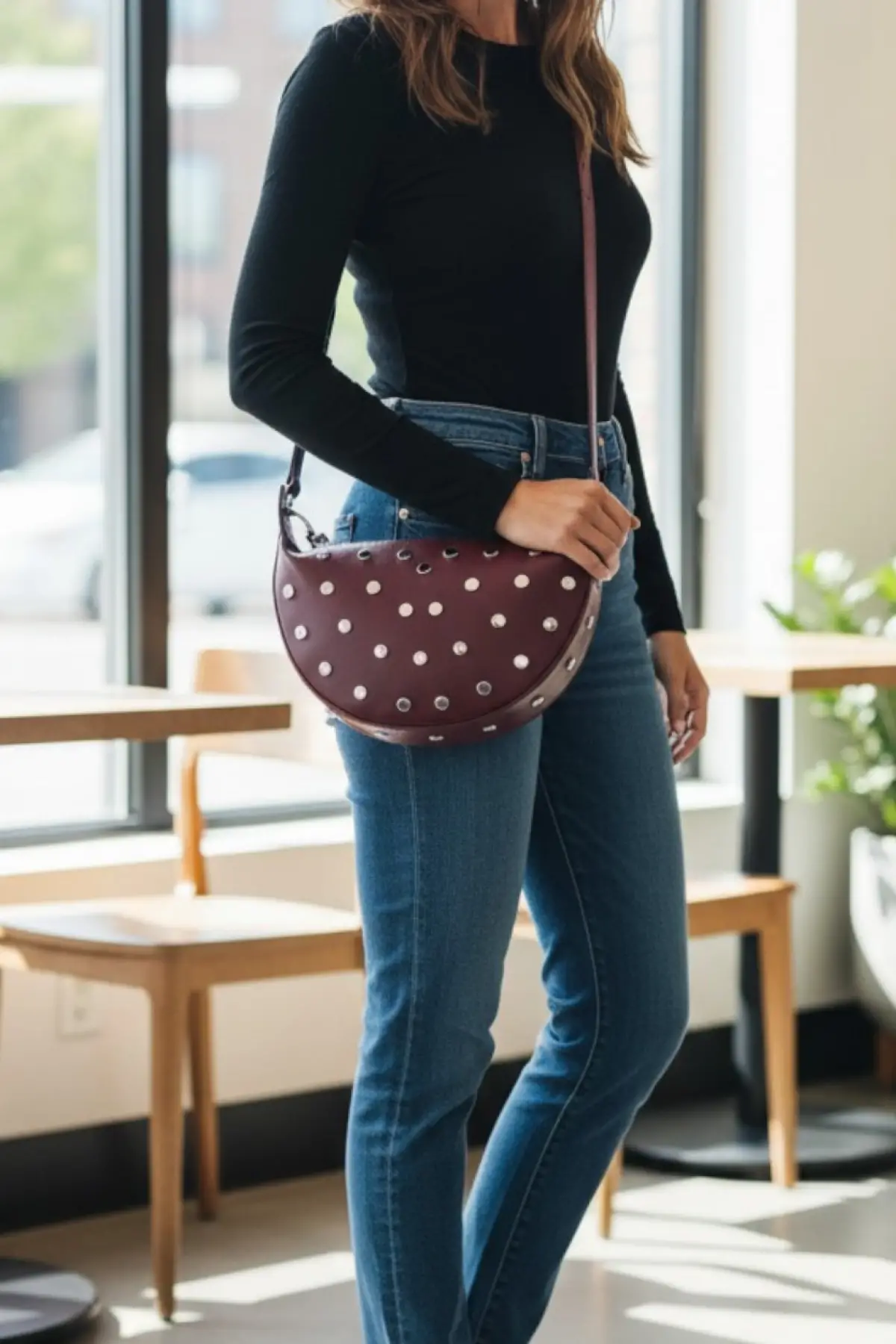 Maribel Bordo D Model Trok Zımba Detaylı Kadın El Ve Omuz Çantası