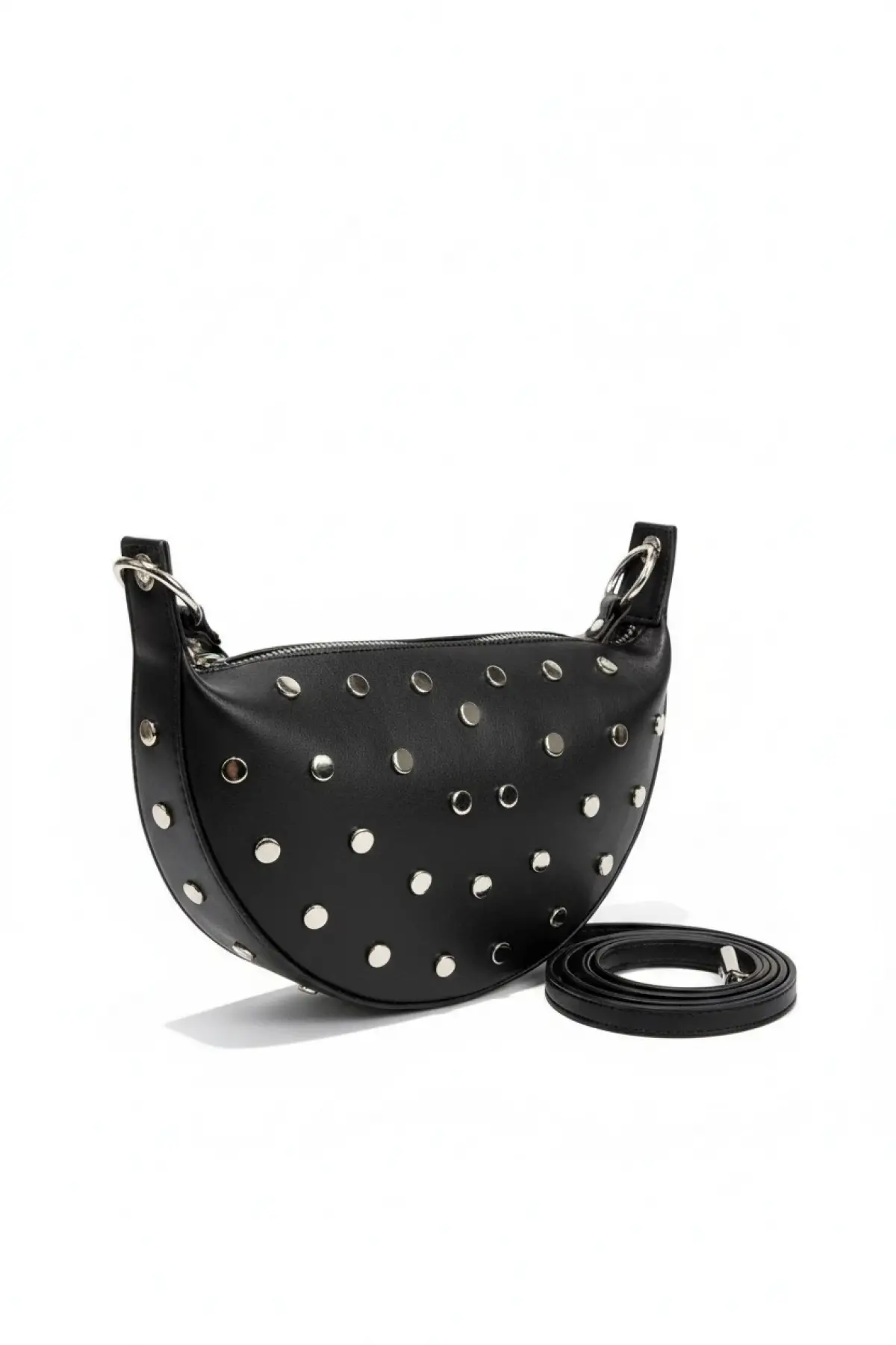 Maribel Siyah D Model Trok Zımba Detaylı Kadın El Ve Omuz Çantası