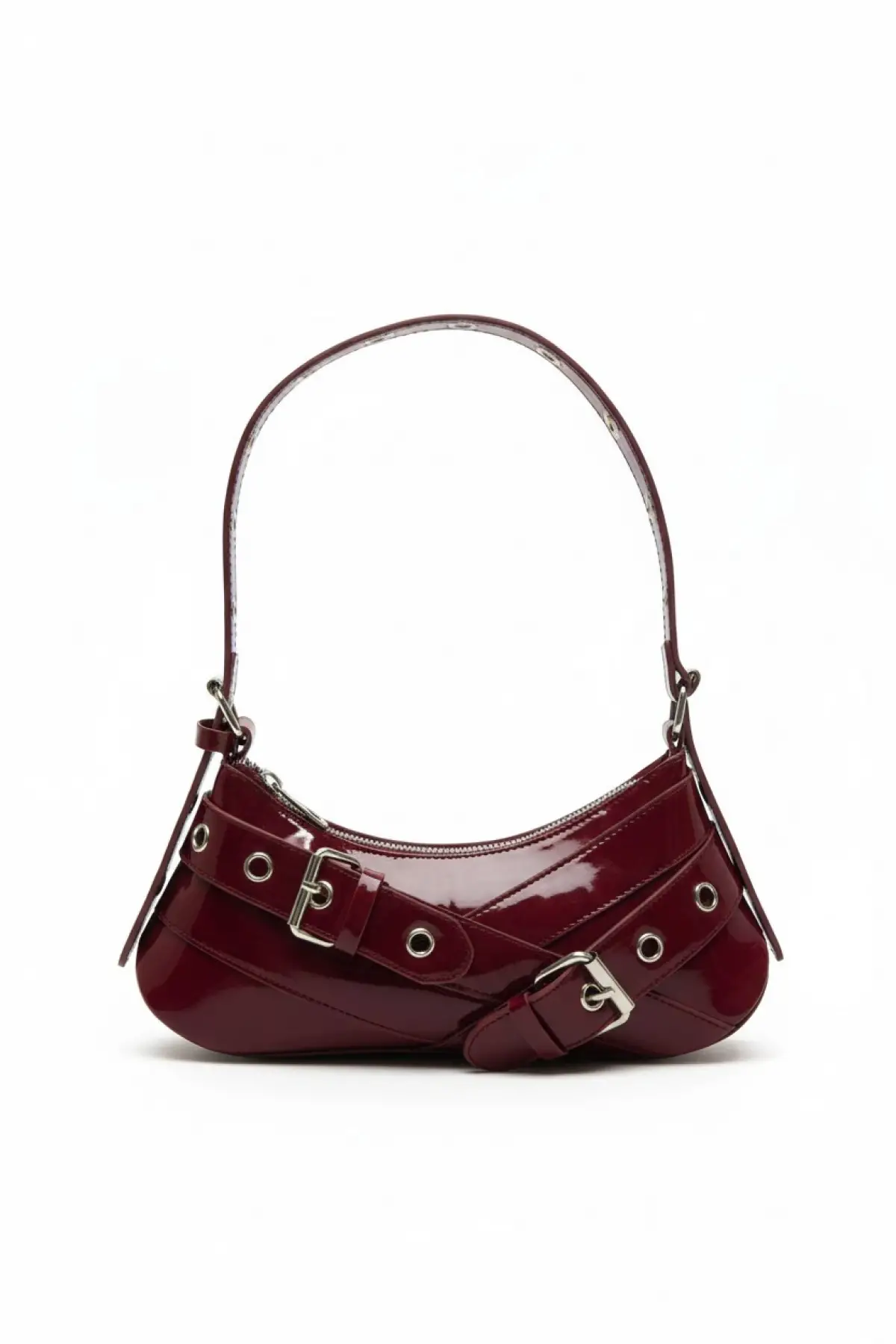 Casey Bordo Rugan Kemer Detaylı Kadın Baget Omuz Çantası