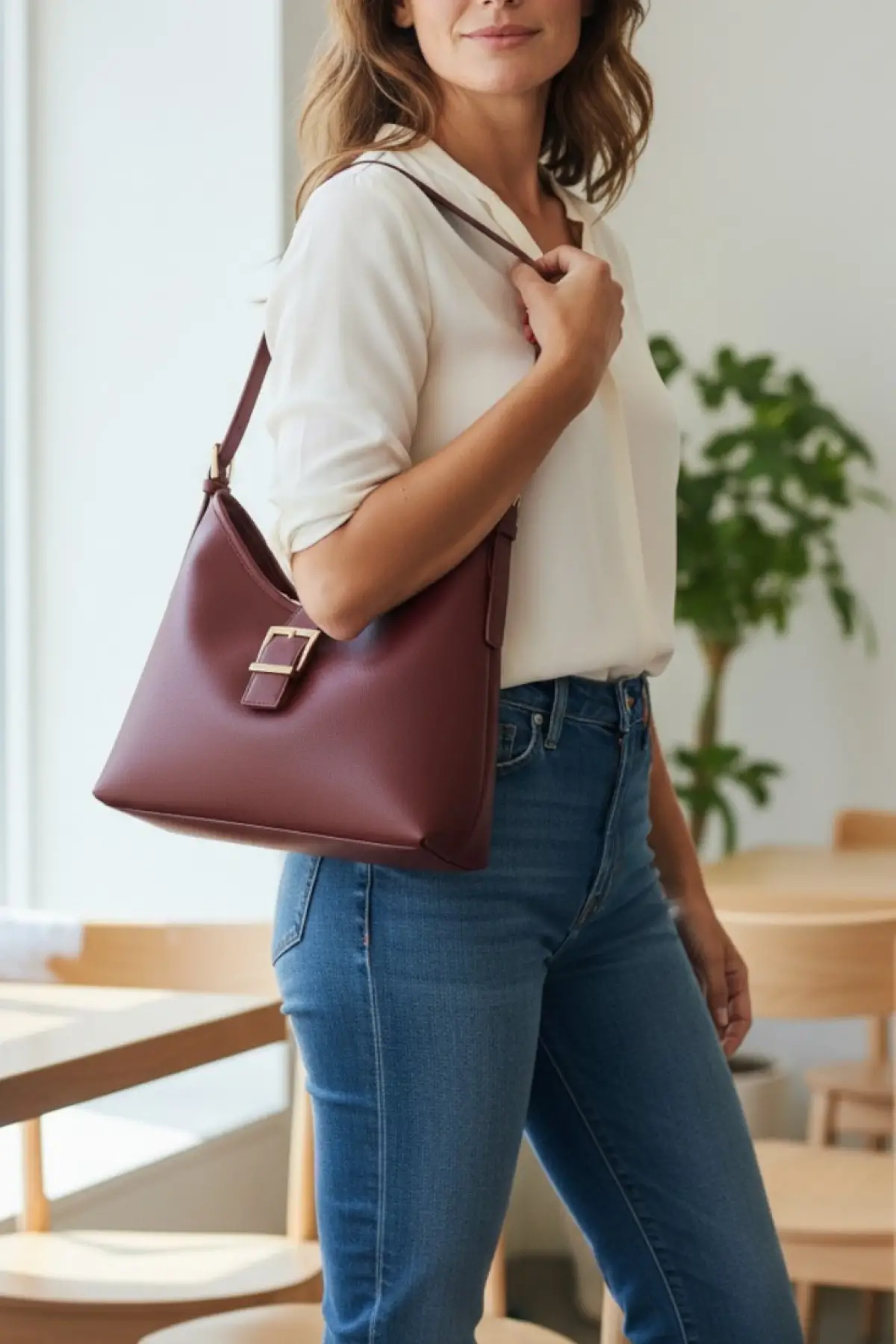 Getty Bordo Cilt Detaylı Tokalı Kadın Omuz Çantası