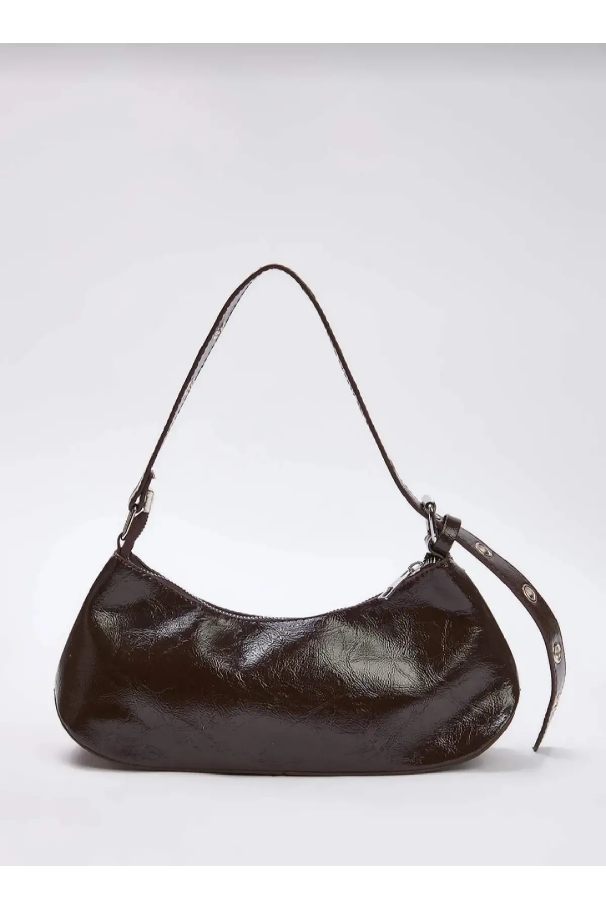 Casey Acı Kahve Kırşık Cilt Kemer Detaylı Kadın Baget Omuz Çantası