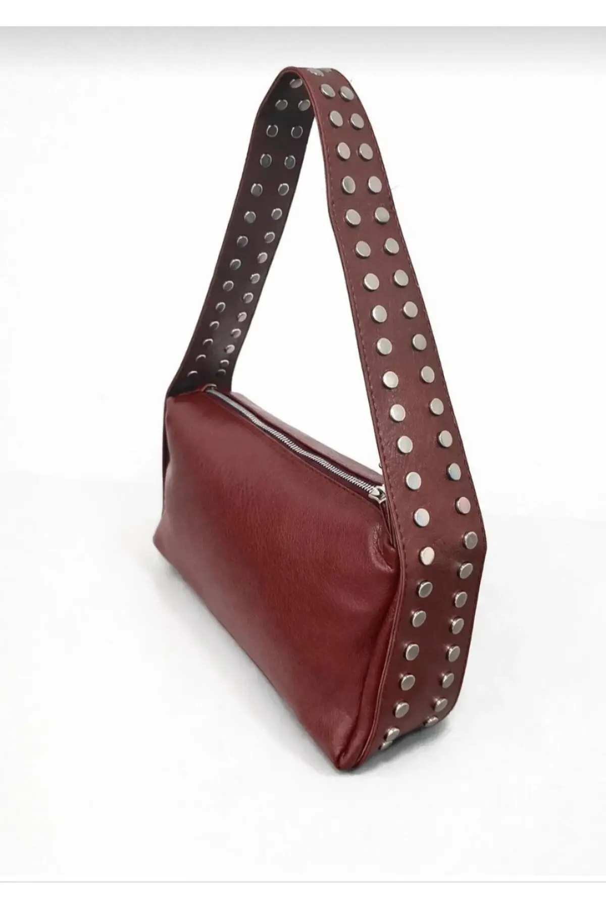 Mossi Bordo Cilt Trok Detaylı Baget Kadın El Ve Omuz Çantası