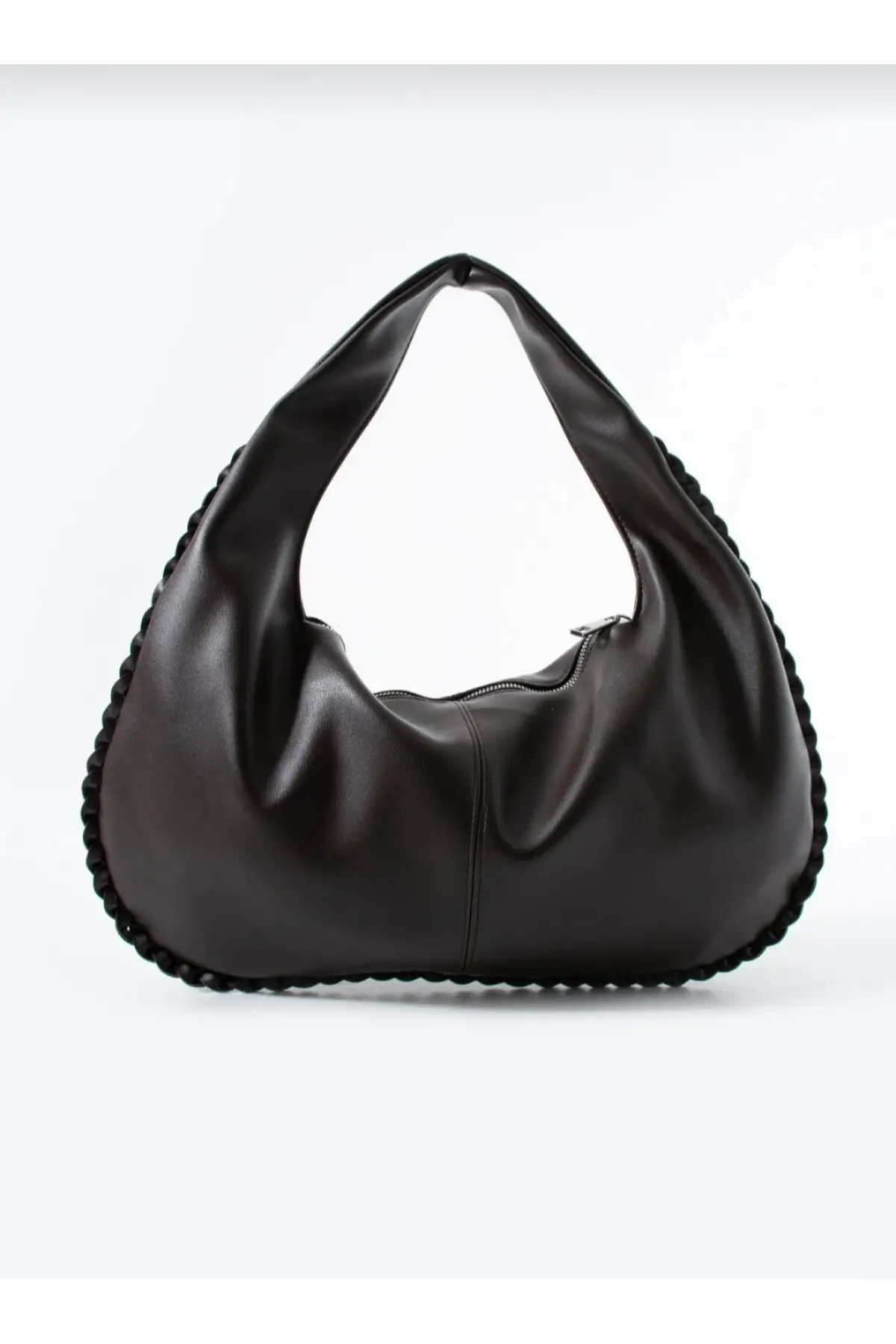 Ellevo Acı Kahve Cilt Fermuar Kapamalı Kadın El Ve Omuz Çantası