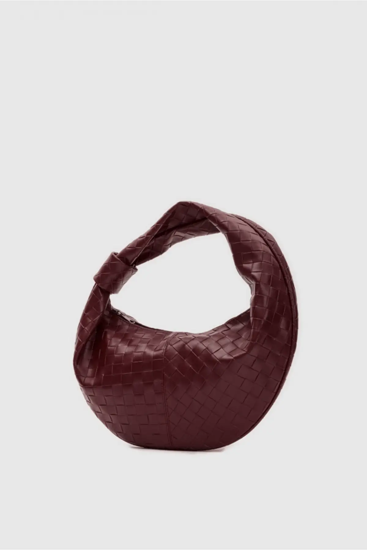 Ellevo Bordo Cilt Örgü Fermuar Kapamalı Kadın El Ve Omuz Çantası