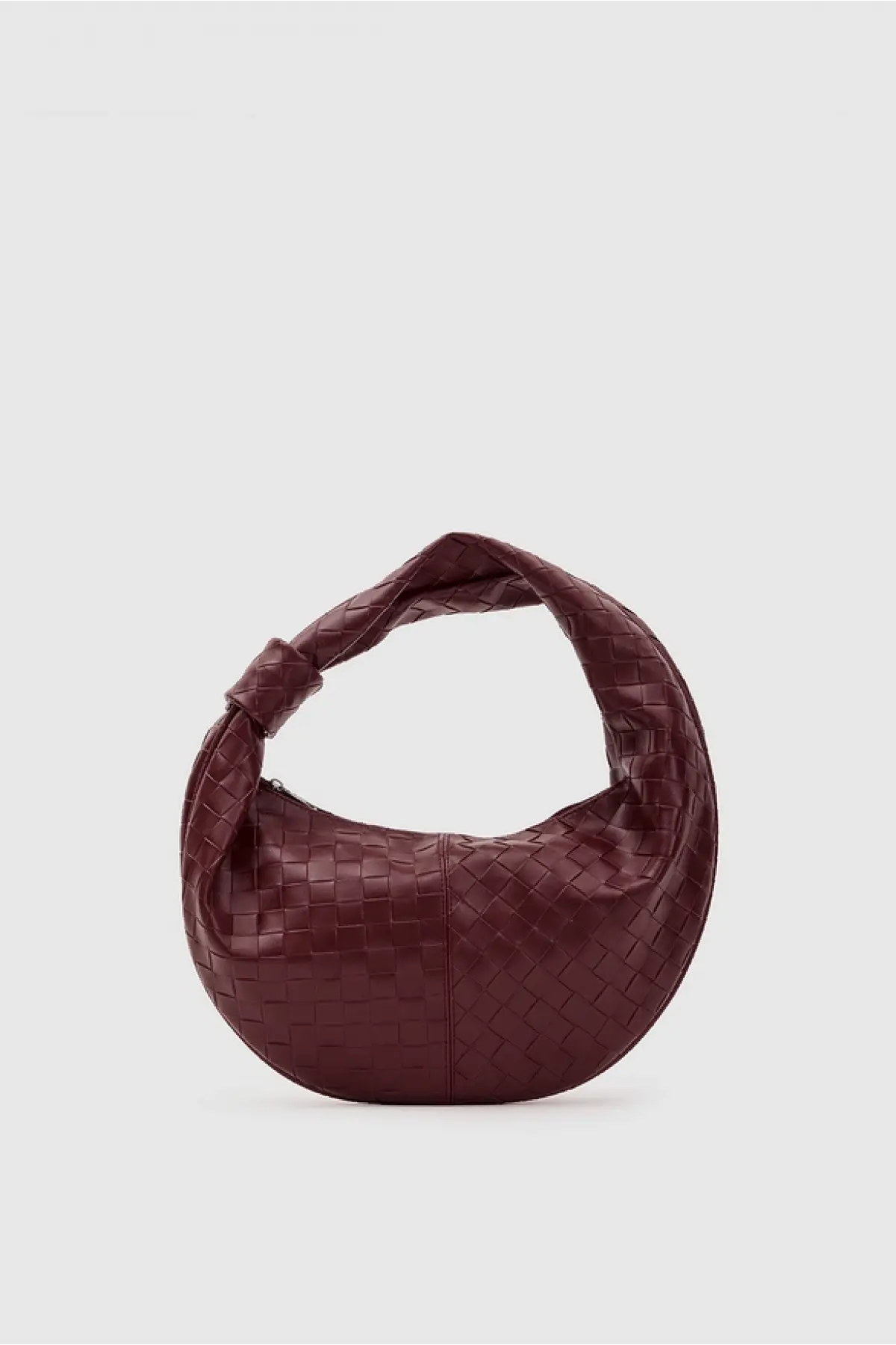 Ellevo Bordo Cilt Örgü Fermuar Kapamalı Kadın El Ve Omuz Çantası