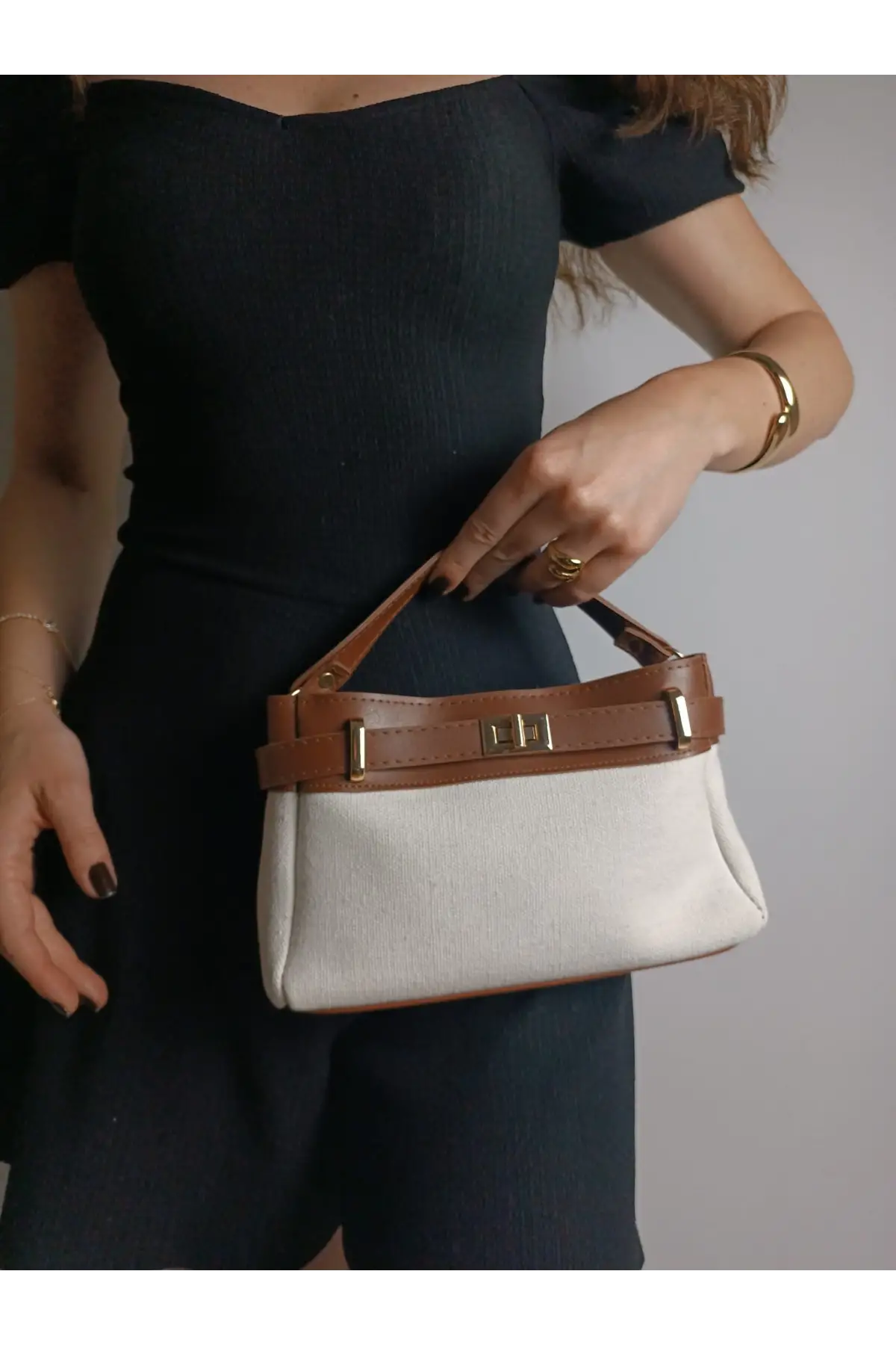 Lazio Taba Keten Kadın Mini Kilit Detaylı Çapraz Çanta