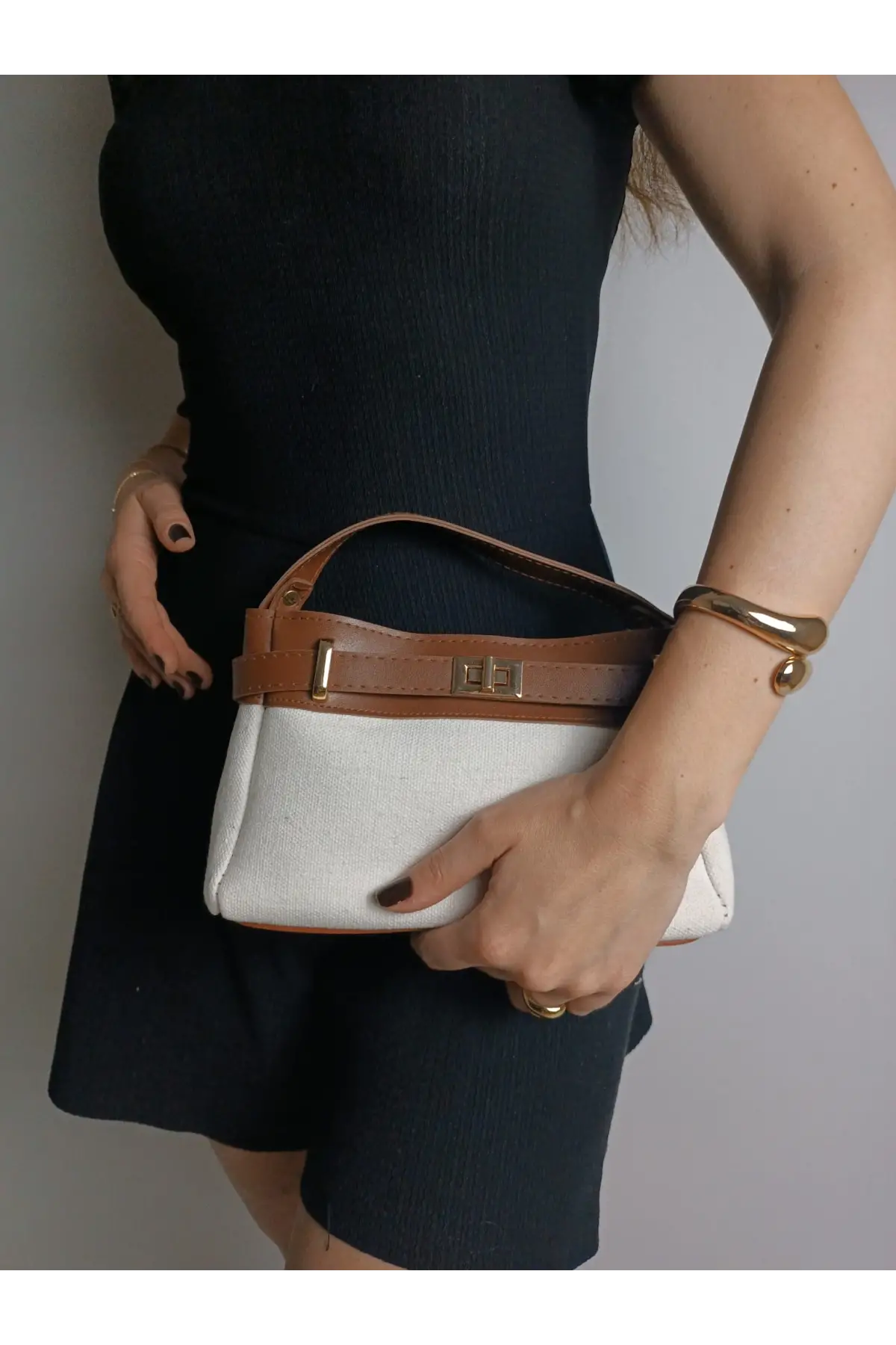 Lazio Taba Keten Kadın Mini Kilit Detaylı Çapraz Çanta