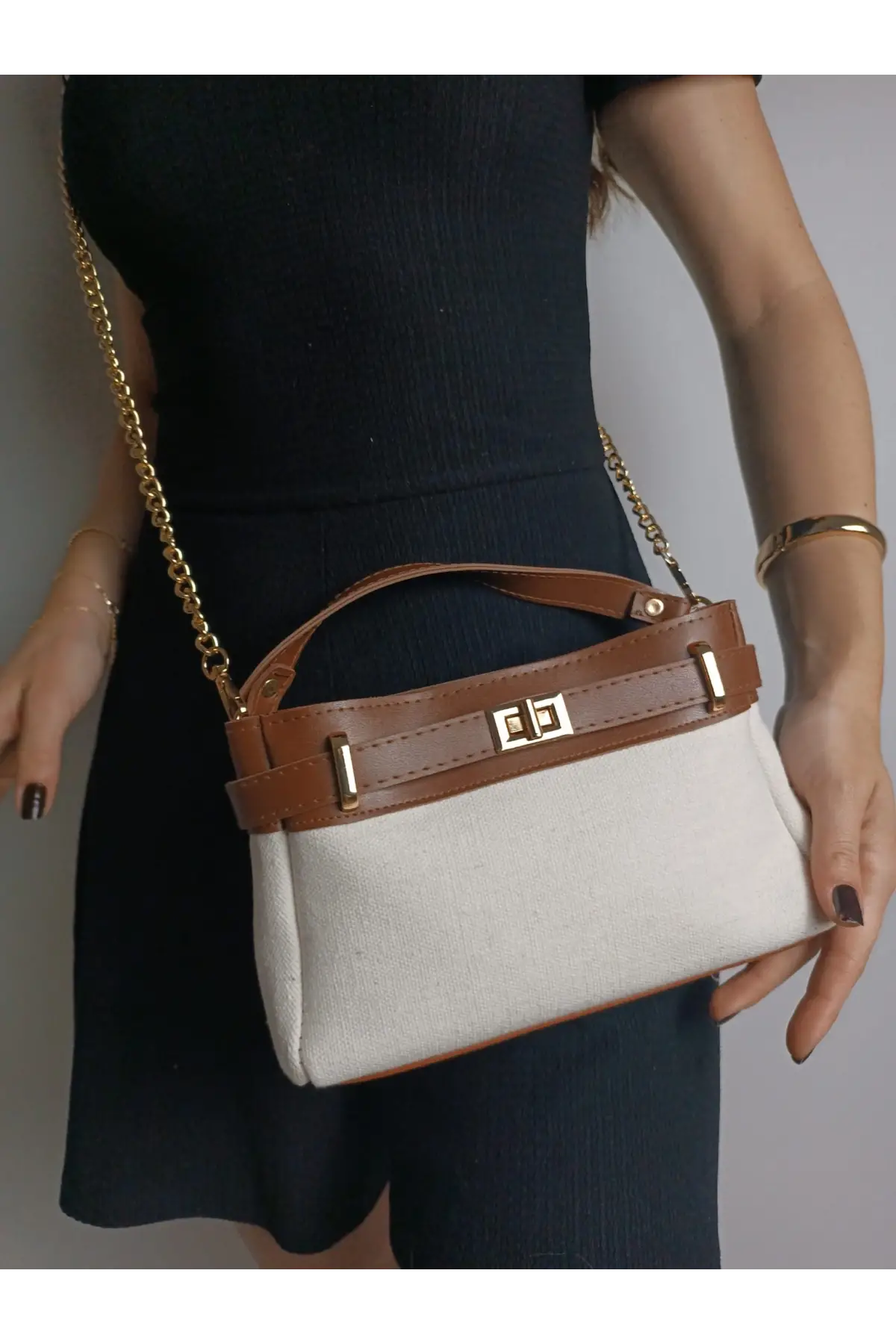 Lazio Taba Keten Kadın Mini Kilit Detaylı Çapraz Çanta