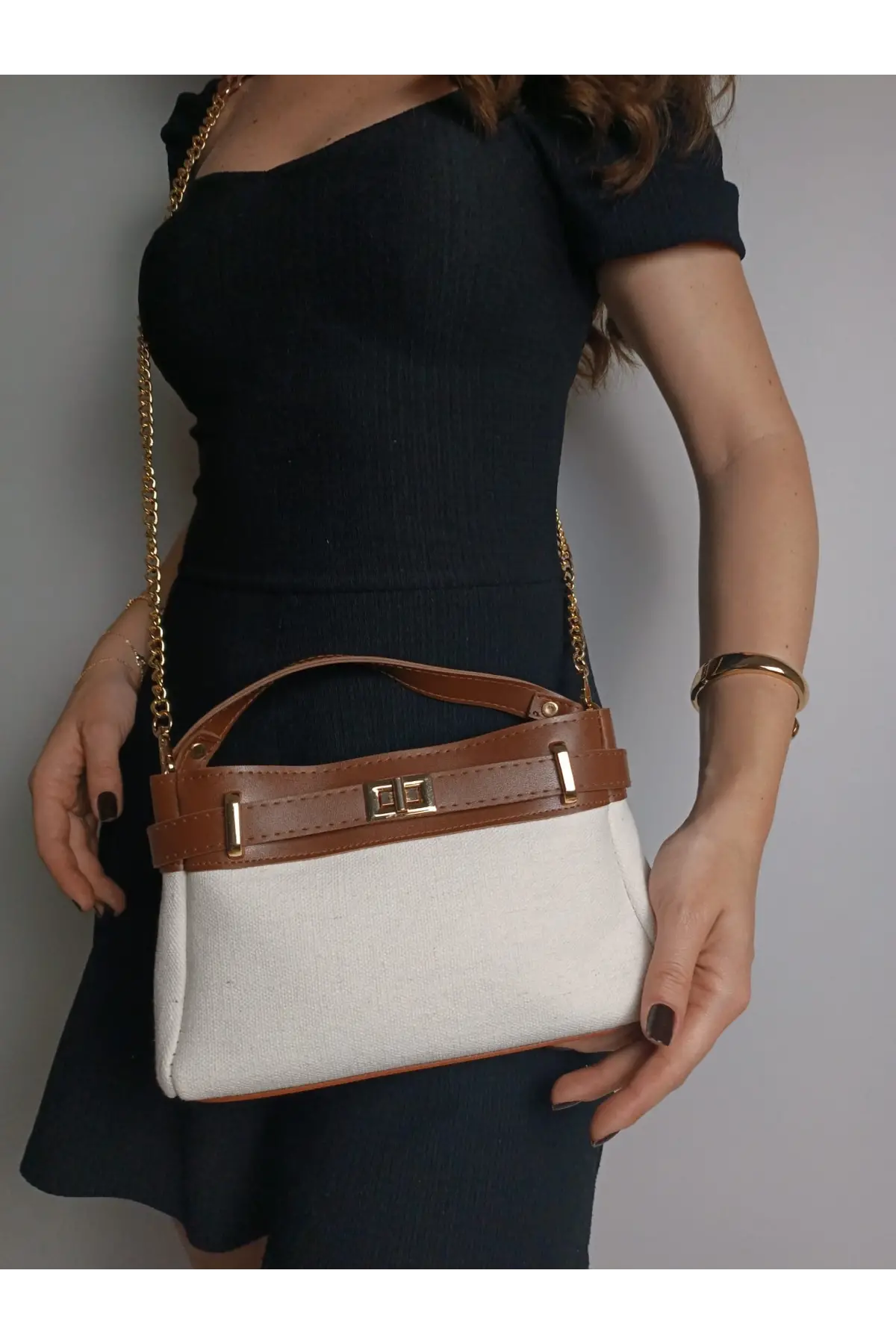 Lazio Taba Keten Kadın Mini Kilit Detaylı Çapraz Çanta