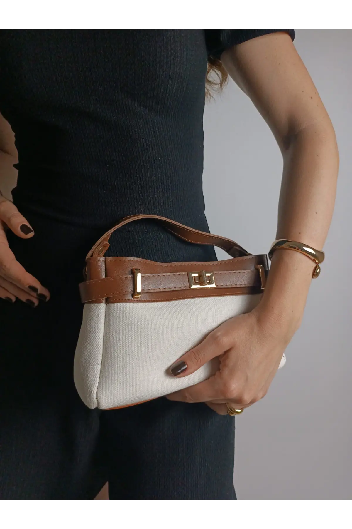 Lazio Taba Keten Kadın Mini Kilit Detaylı Çapraz Çanta