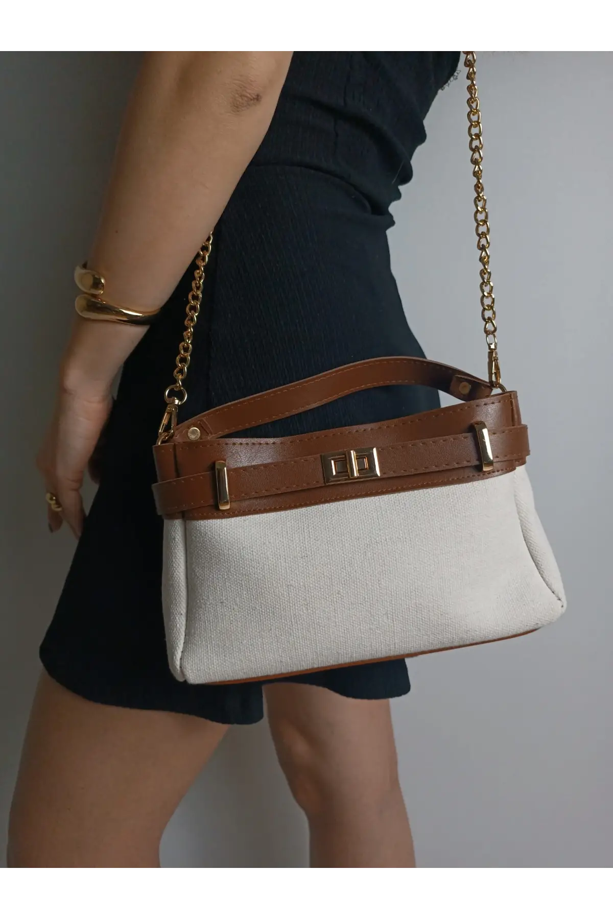 Lazio Taba Keten Kadın Mini Kilit Detaylı Çapraz Çanta