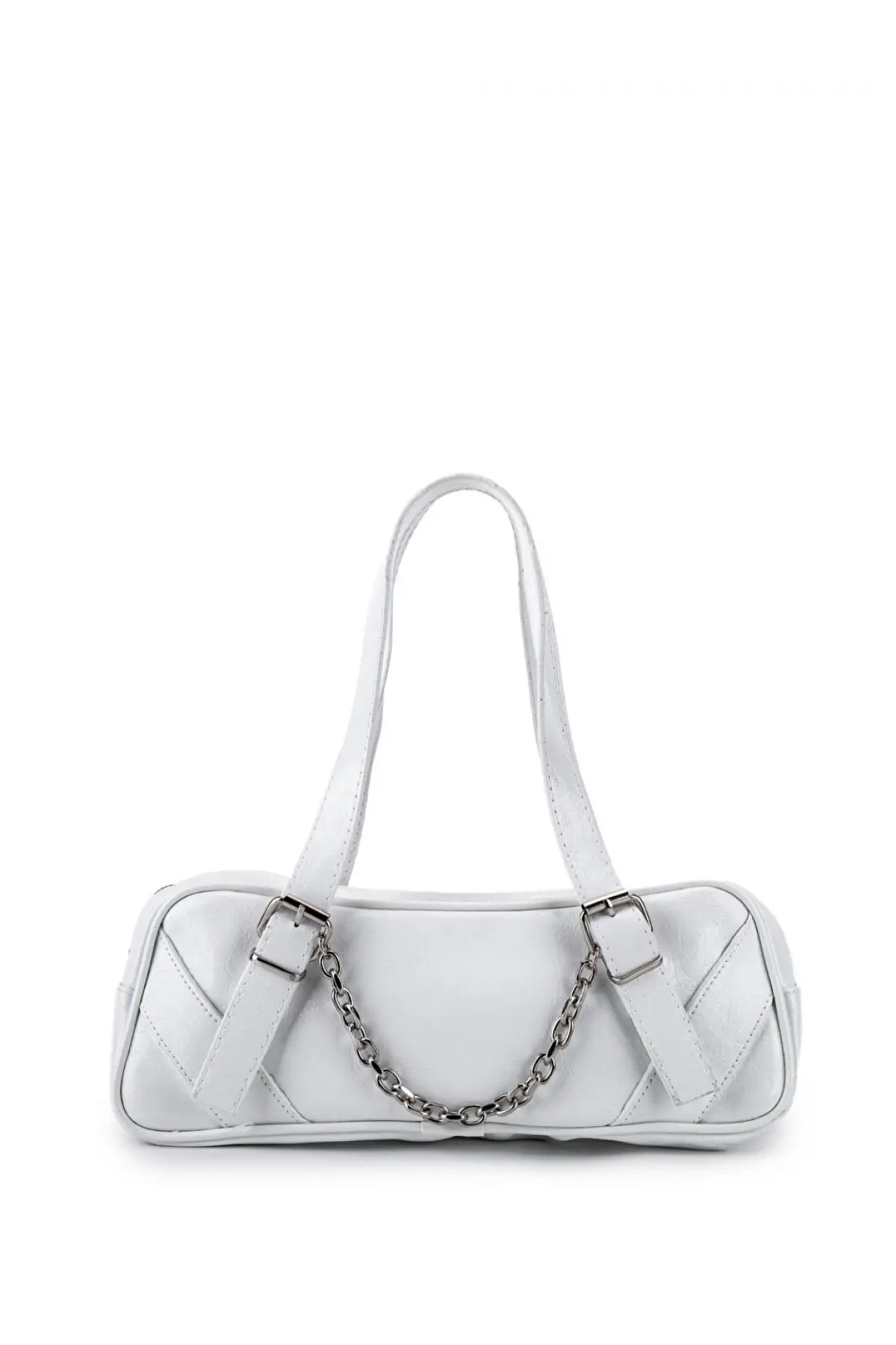 Rebeca Beyaz Parlak Cilt Zincir Aksesuarlı Kadın Omuz Çantası