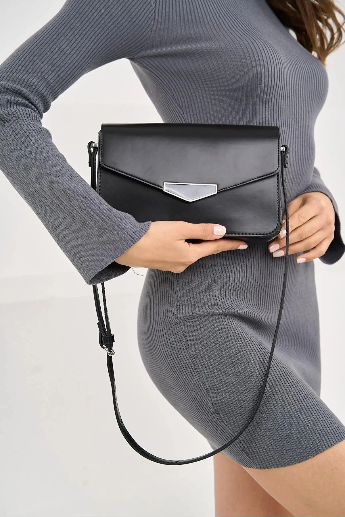 Martha Siyah Geometrik Kadın Kol Ve Omuz Çantası