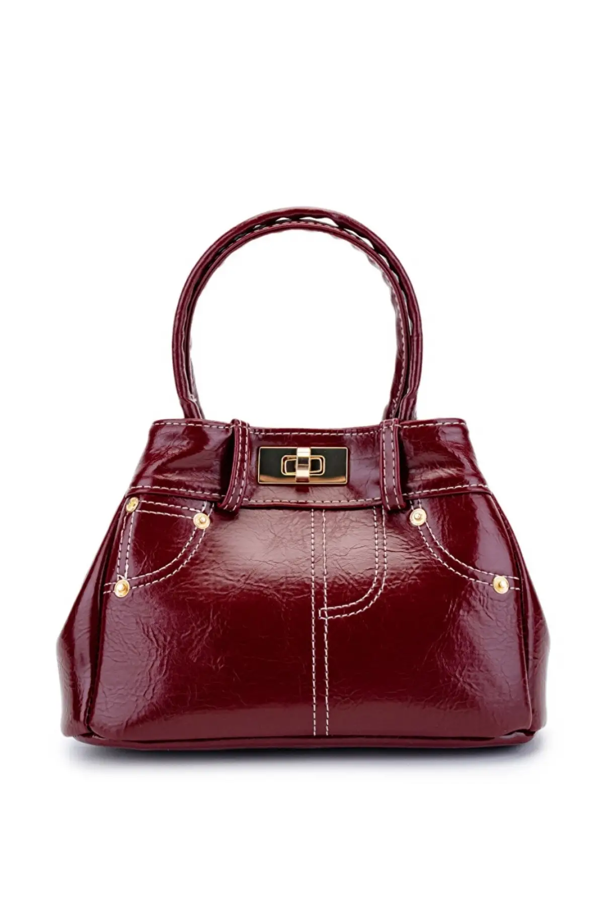 Nepal Bordo Cilt Jean Model Tasarım Kadın El Ve Omuz Çantası