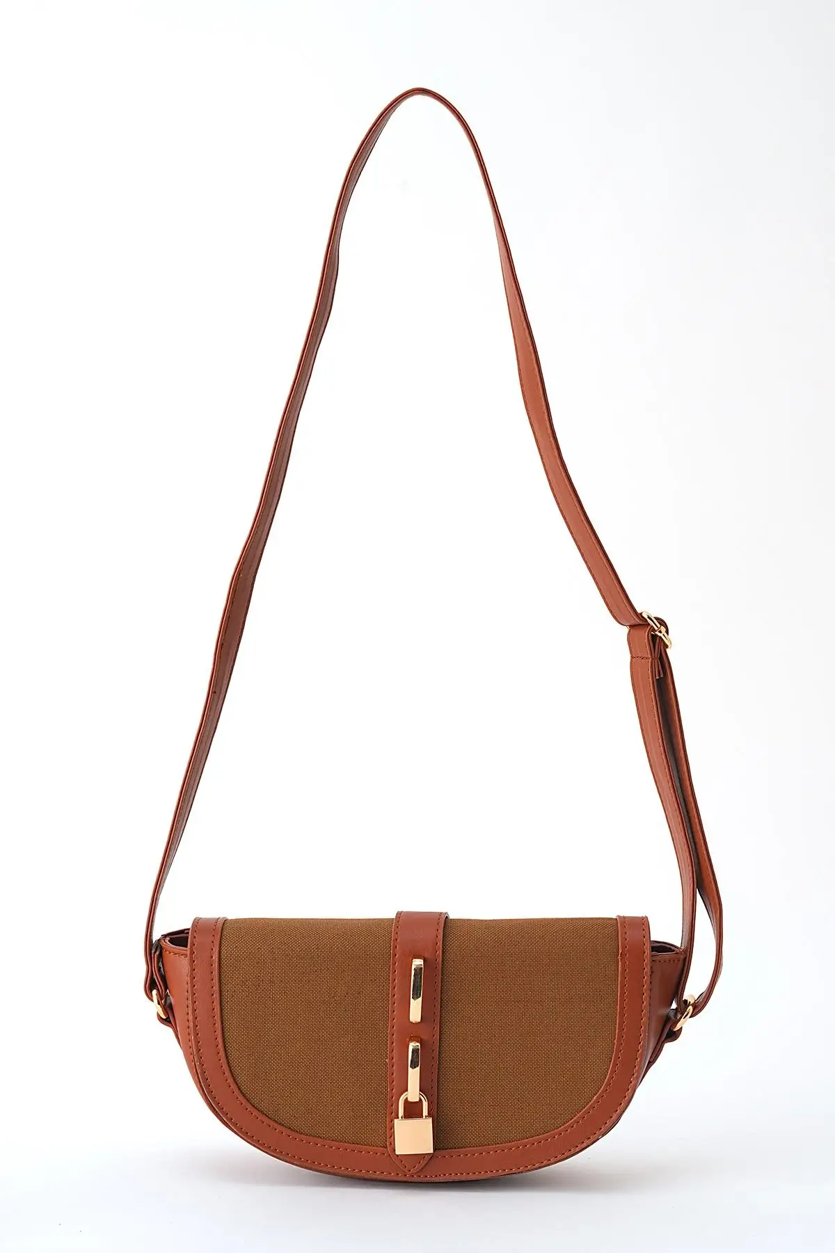 Stella Taba Kilit Aksesuarlı Keten Deri Detaylı Çapraz Askılı Trend Kadın Omuz Çantası