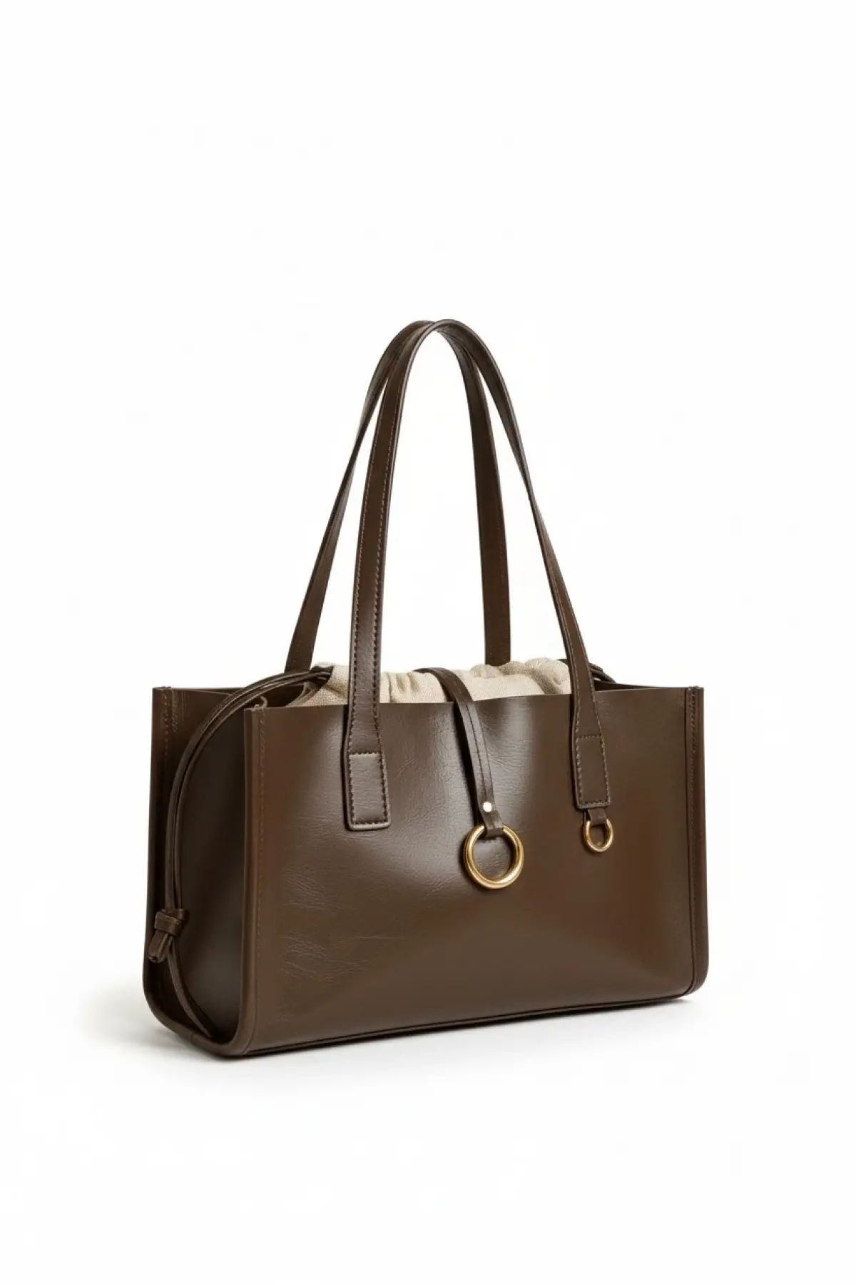 Tresse Acı Kahve Vegan Deri Keseli Kadın El Ve Omuz Çantası