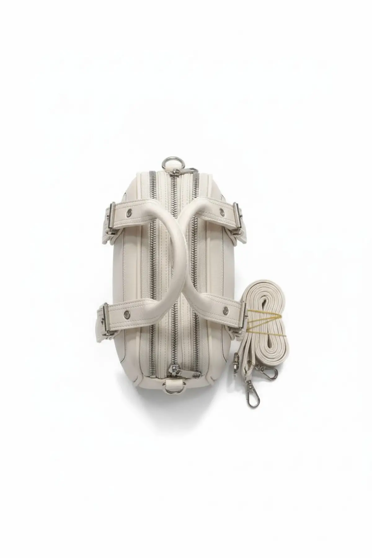 Melina Krem Vegan deri üç bölmeli fermuar kapamalı Kadın el kol ve omuz çantası