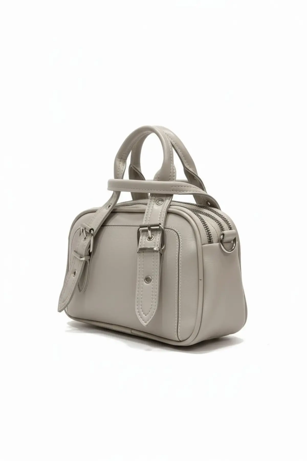 Melina Vizon Vegan deri üç bölmeli fermuar kapamalı Kadın el kol ve omuz çantası