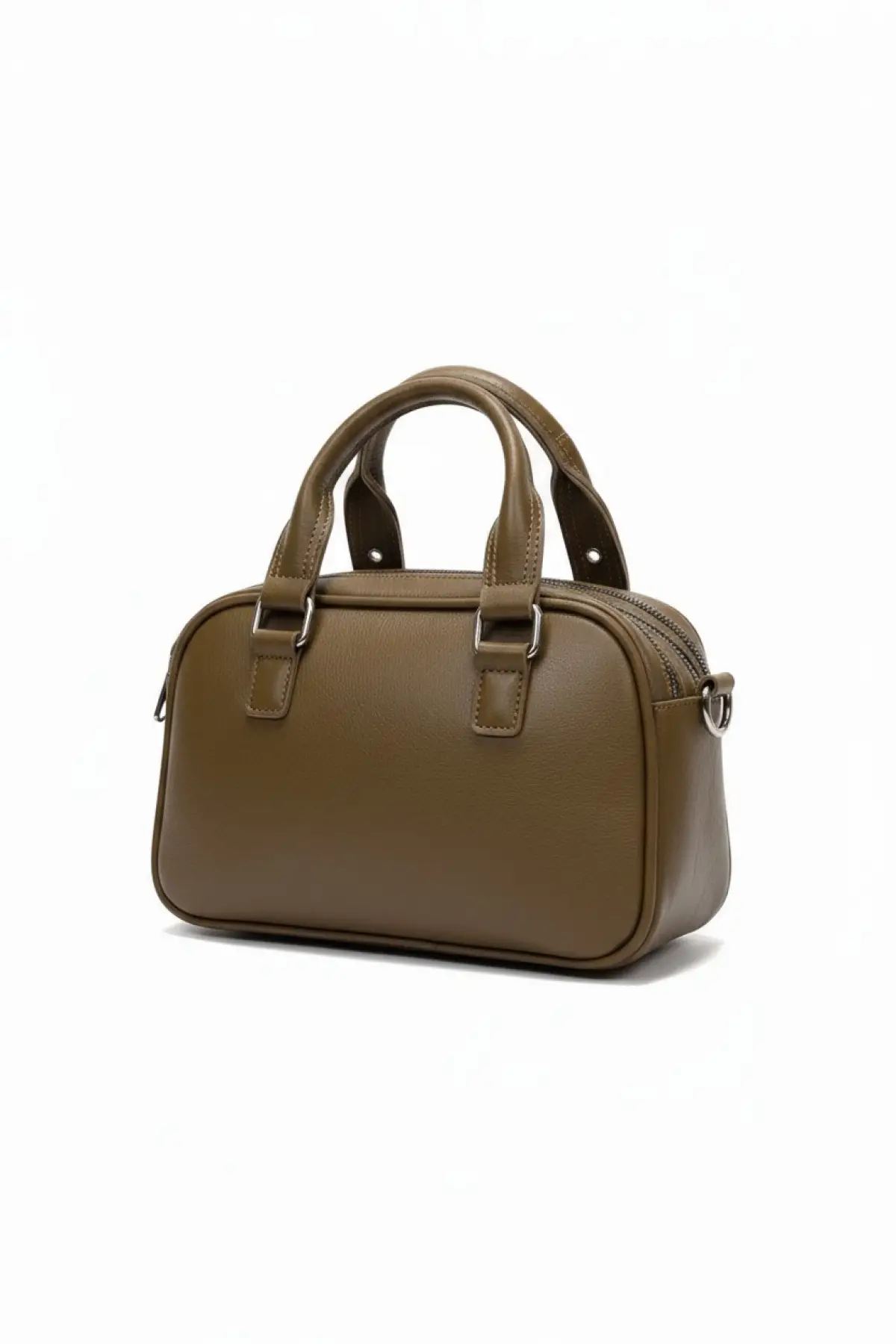 Melina Yağ Yeşili Vegan deri üç bölmeli fermuar kapamalı Kadın el kol ve omuz çantası