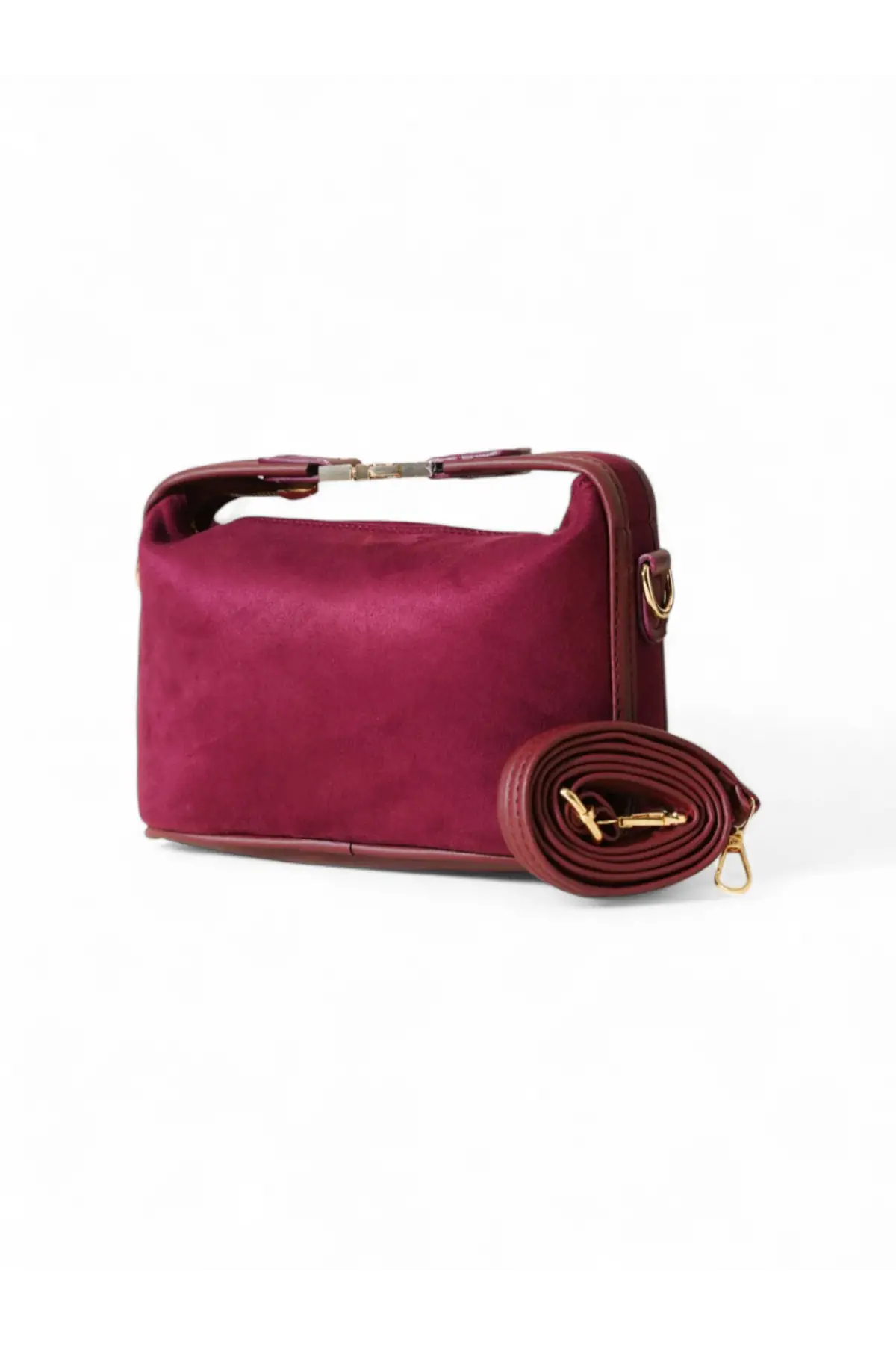 Toile Bordo Süet Nubuk Kilit Saplı Kadın El Kol Ve Omuz Çantası