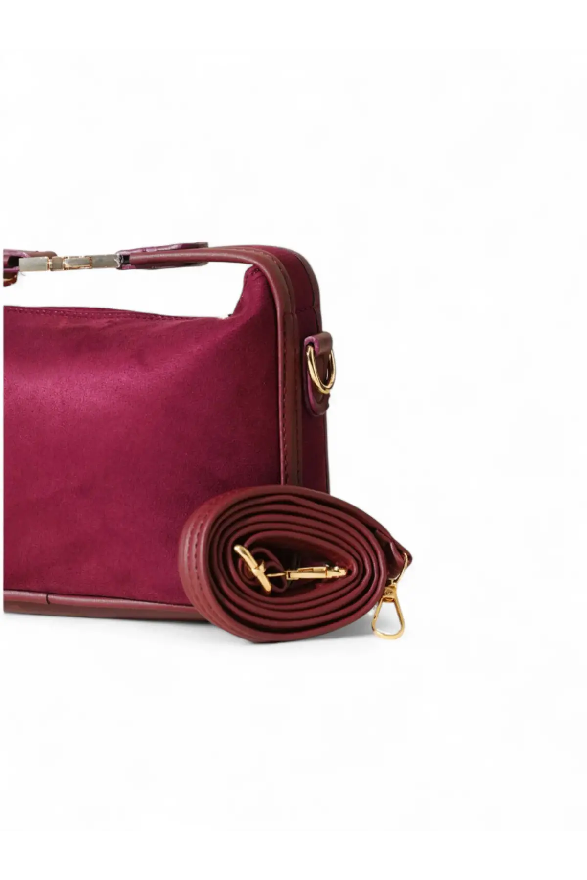 Toile Bordo Süet Nubuk Kilit Saplı Kadın El Kol Ve Omuz Çantası