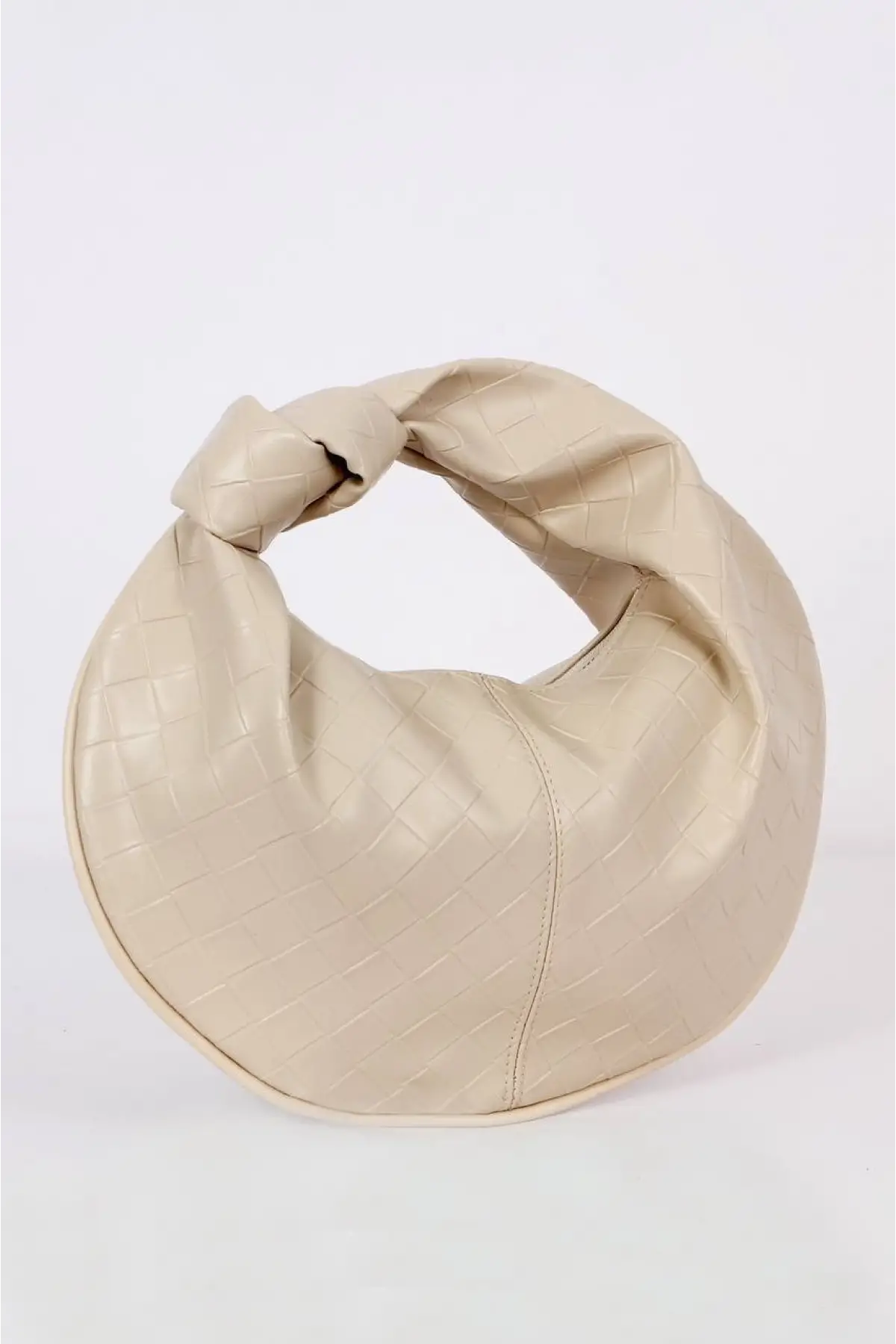 Helen Düğümlü Krem Örgü Desen Trend Mini Kadın Bowl Bag