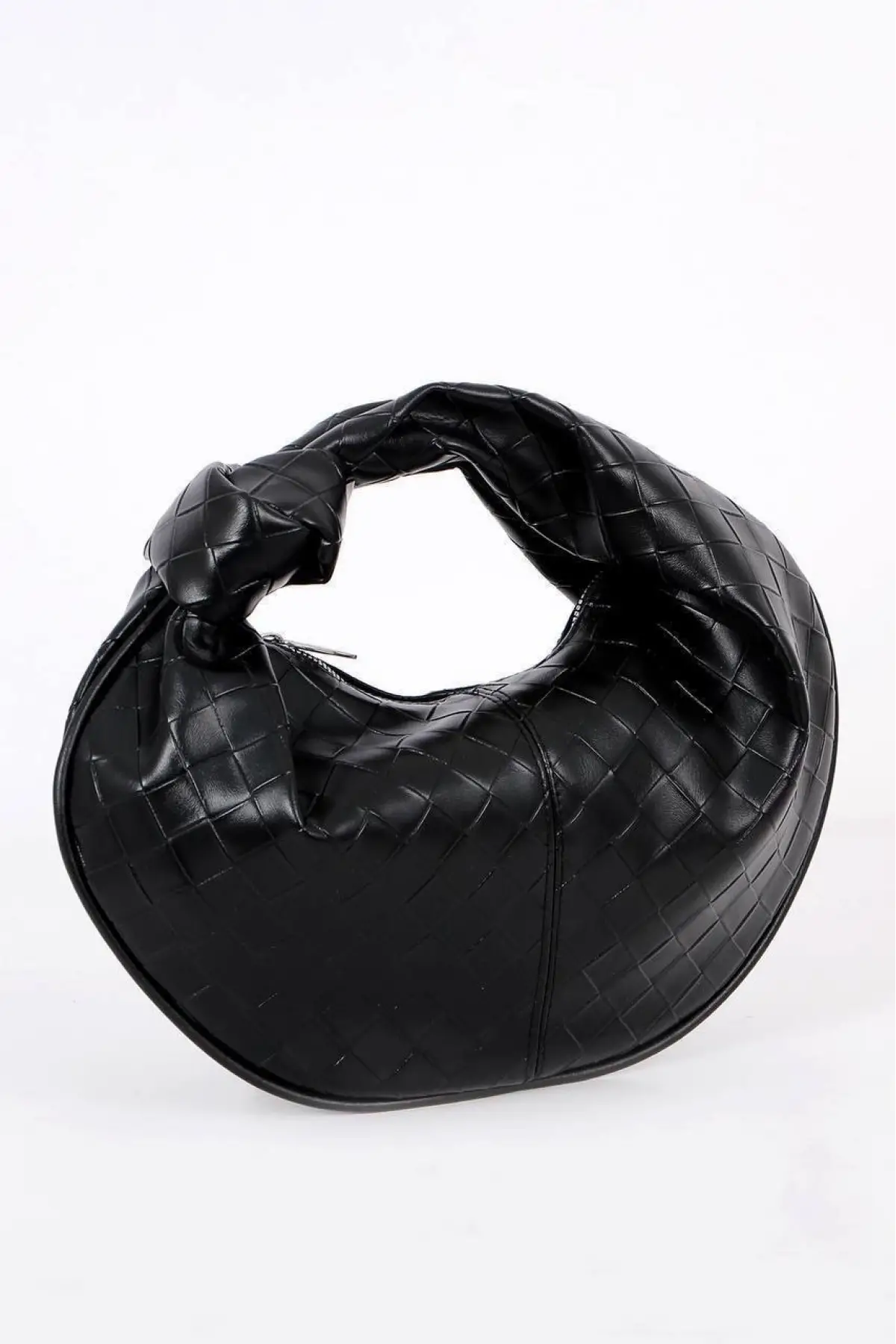 Helen Düğümlü Siyah Örgü Desen Trend Mini Kadın Bowl Bag