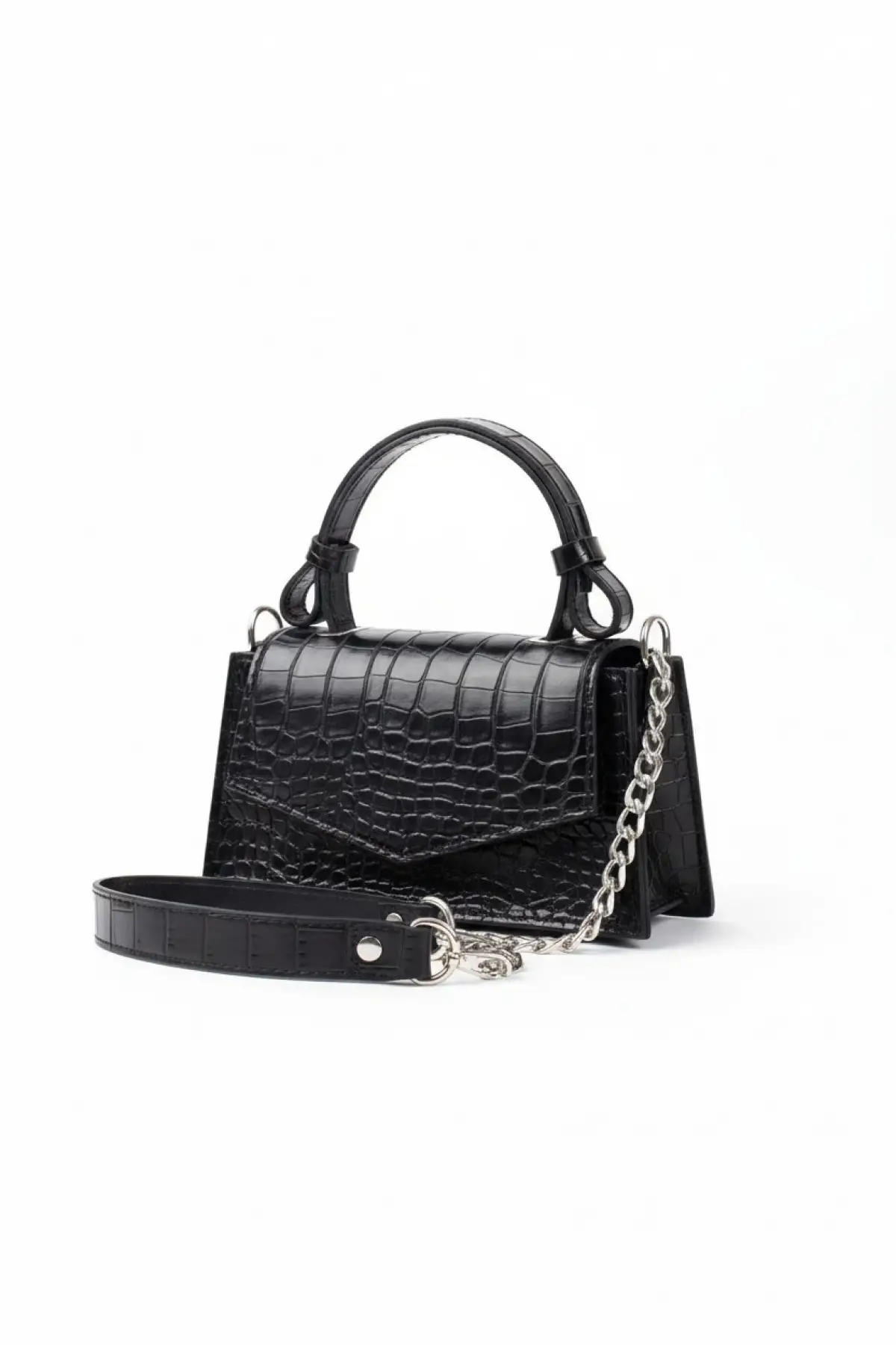 Zeus Siyah Croco Zincir Askılı Kadın El Kol Ve Omuz Çantası