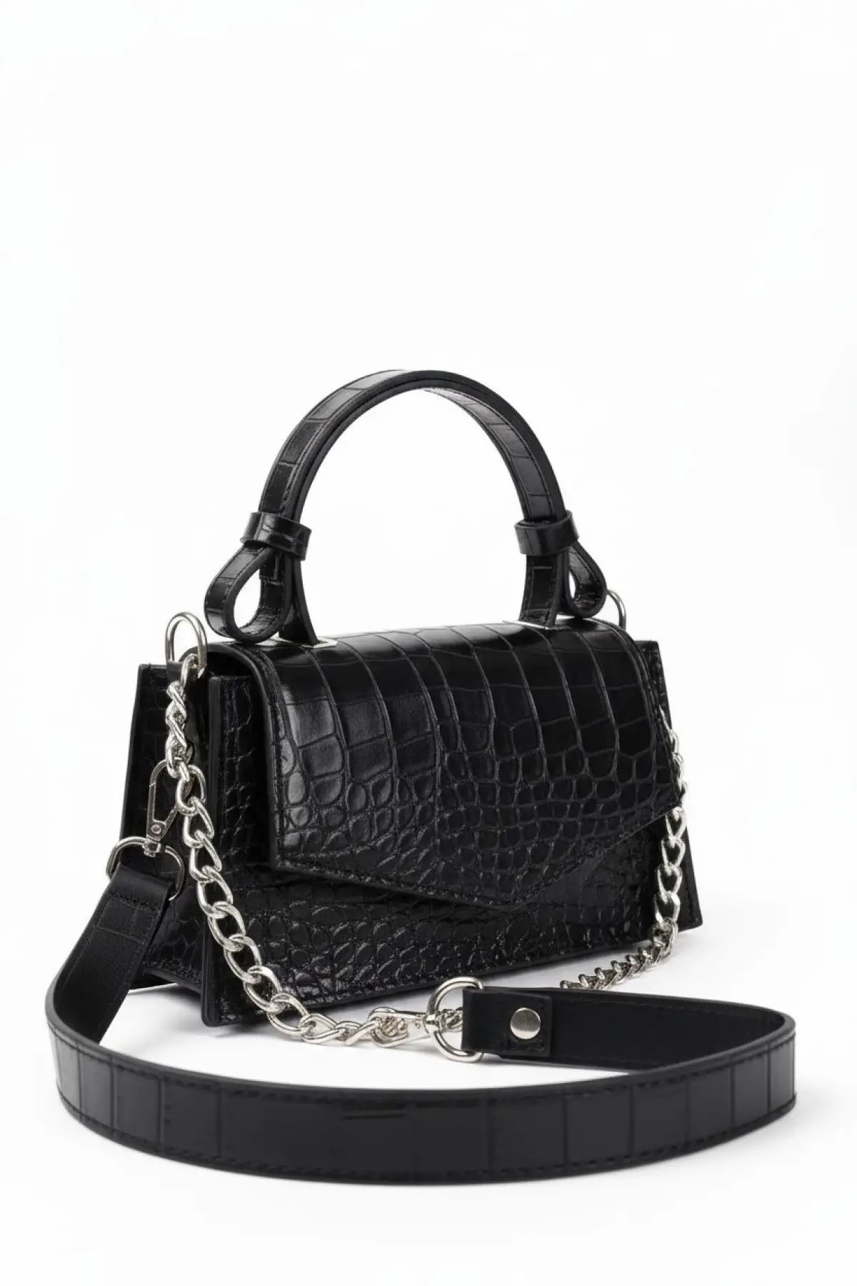 Zeus Siyah Croco Zincir Askılı Kadın El Kol Ve Omuz Çantası