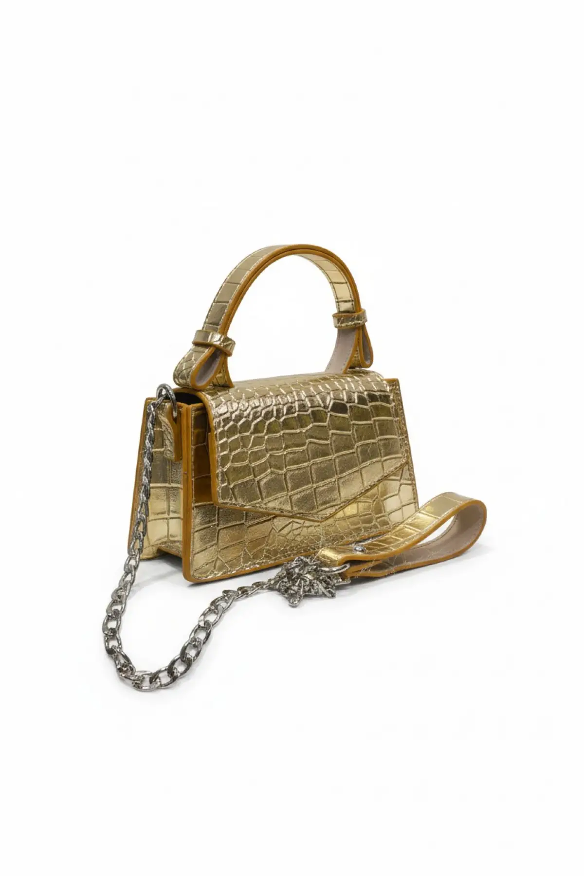 Zeus Gold Croco Zincir Askılı Kadın El Kol Ve Omuz Çantası