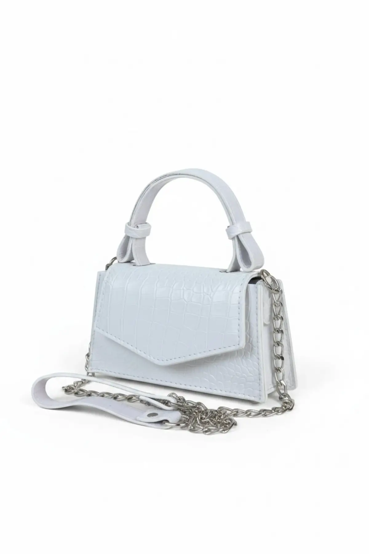 Zeus Beyaz Croco Zincir Askılı Kadın El Kol Ve Omuz Çantası