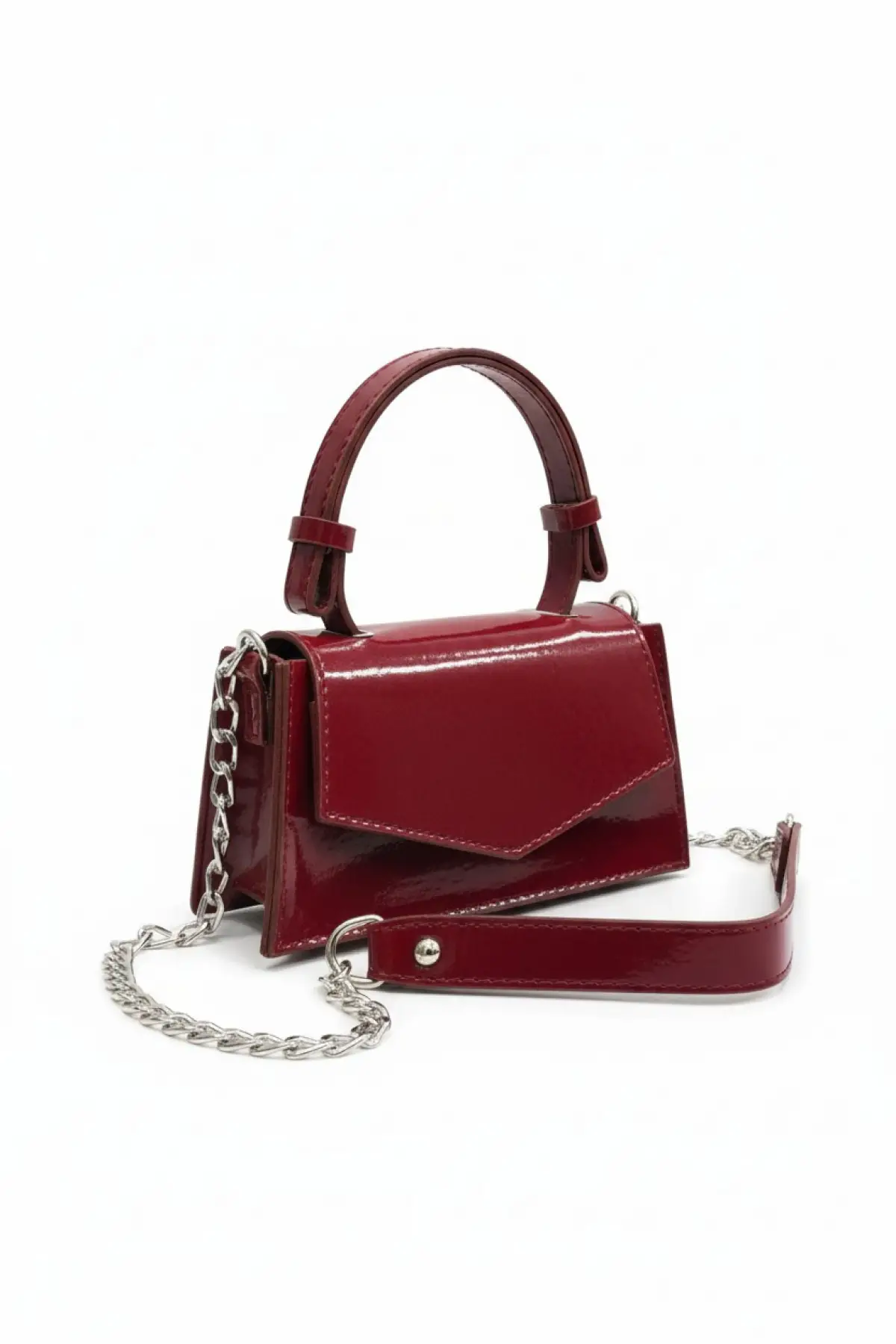 Zeus Bordo Rugan Zincir Askılı Kadın El Kol Ve Omuz Çantası