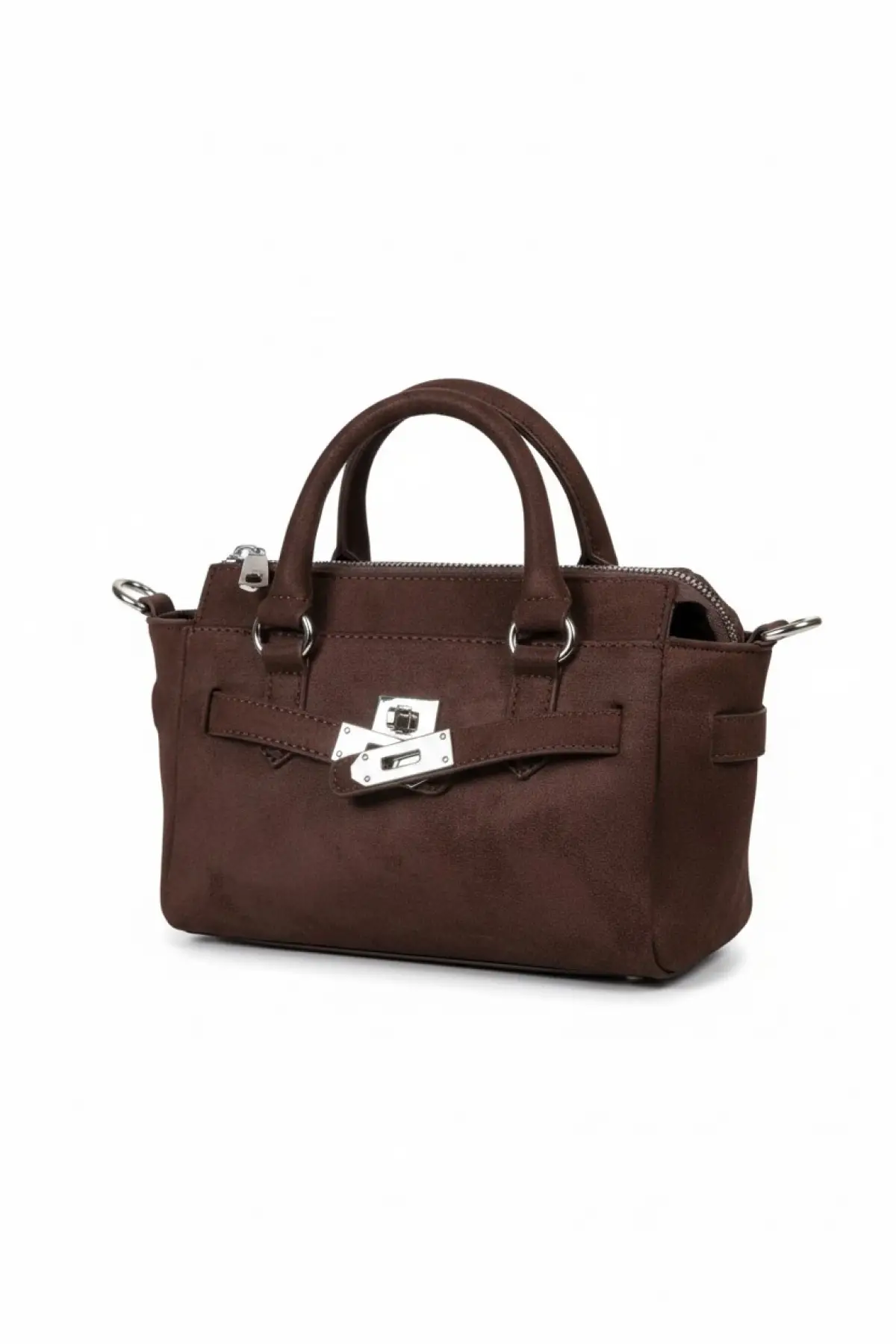 Harmony Acı Kahve Süet Önden Kilit Detaylı Mini Kadın El Kol Ve Omuz Çantası