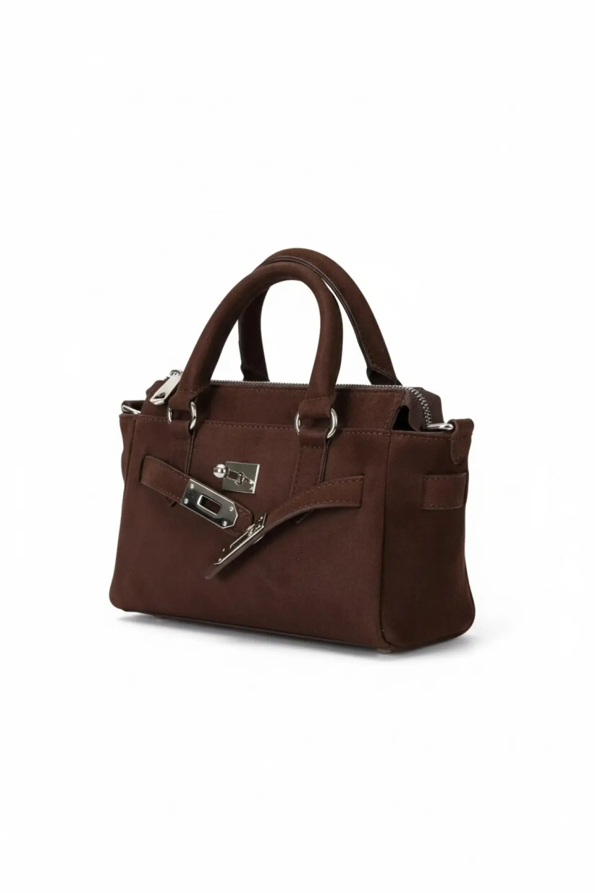 Harmony Acı Kahve Süet Önden Kilit Detaylı Mini Kadın El Kol Ve Omuz Çantası