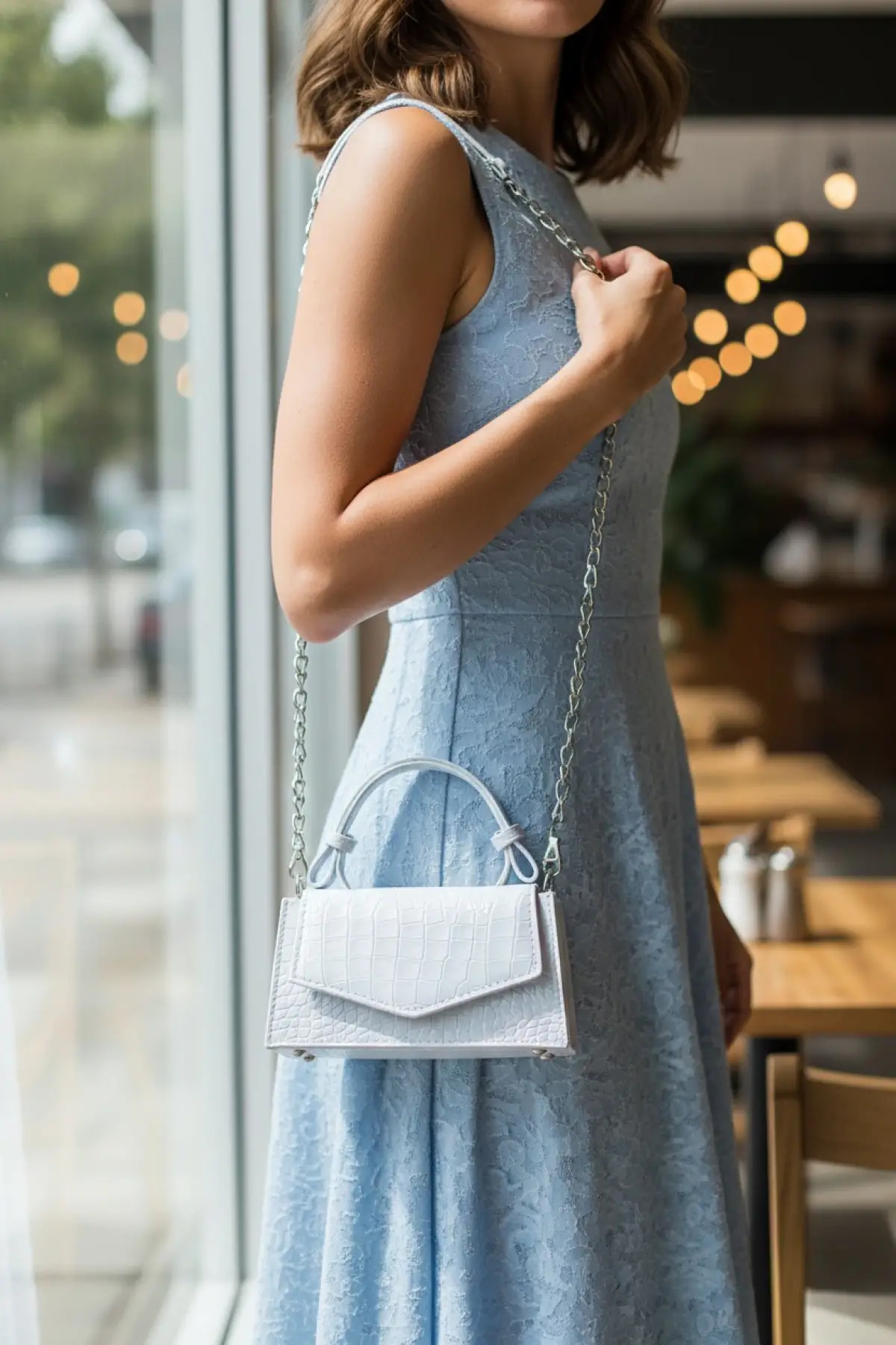 Zeus Beyaz Croco Zincir Askılı Kadın El Kol Ve Omuz Çantası