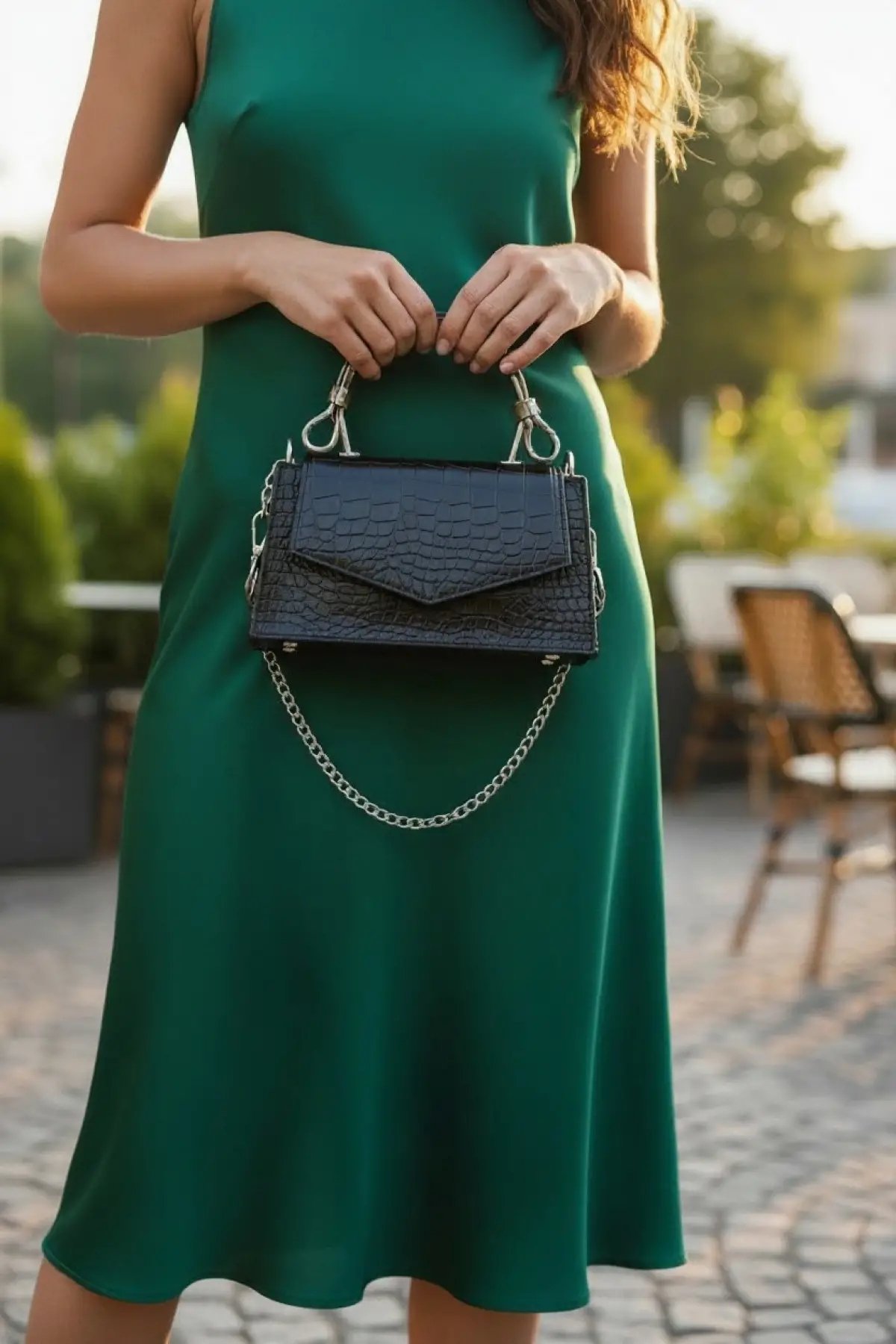 Zeus Siyah Croco Zincir Askılı Kadın El Kol Ve Omuz Çantası